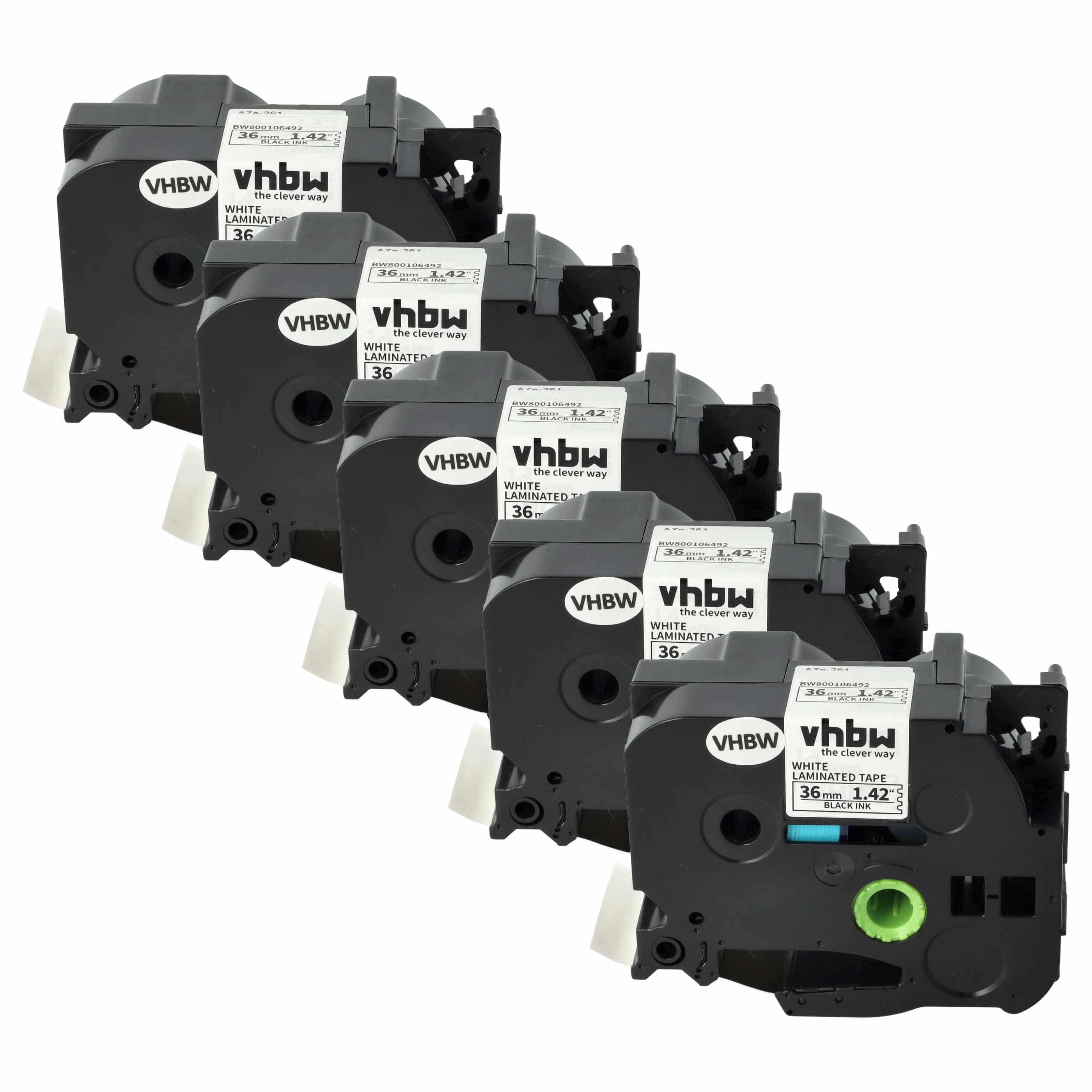 5x Label Tape replaces Brother TZ-261, TZE-261 - 36 mm Black to White