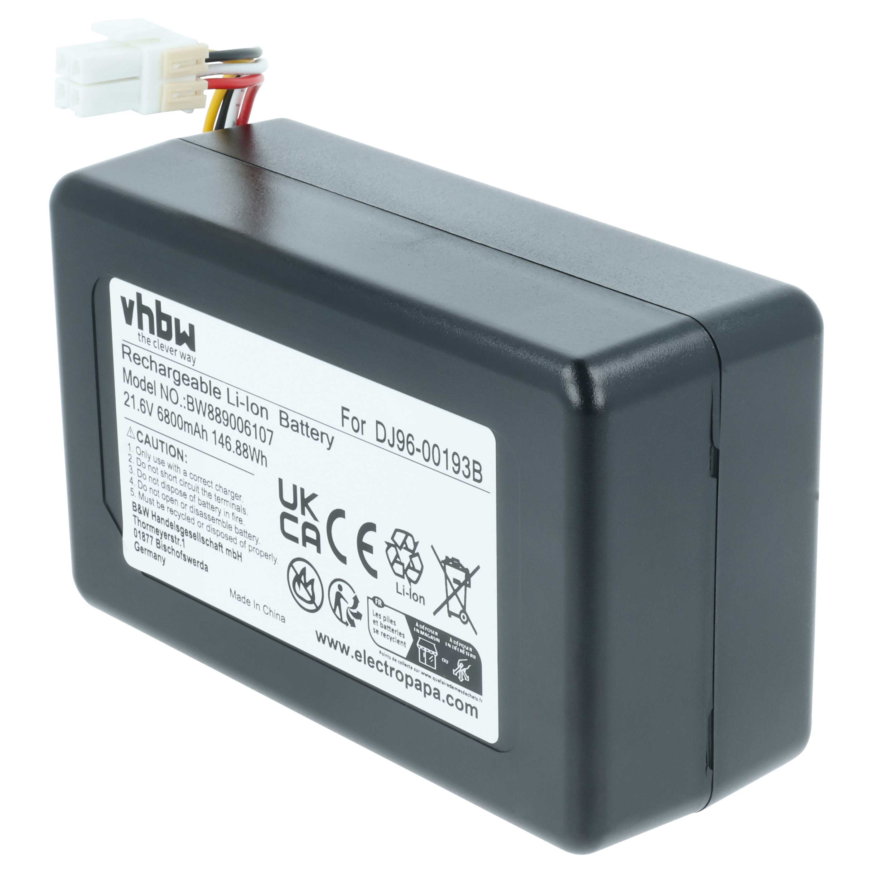 Battery replaces Samsung DJ96-00193F, DJ96-00193B, DJ68-00741V-00, VCA-RBT72 for Samsung 6800mAh, 21.6V, Li-Ion