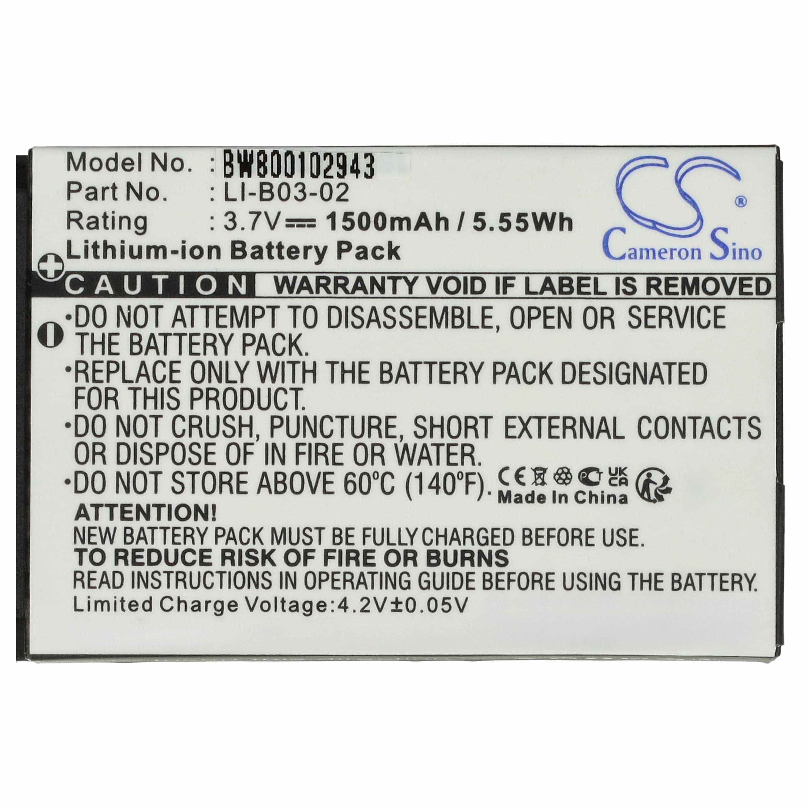 Akumulator do nawigacji GPS zamiennik Golf Buddy LI-B03-02 - 1500 mAh 3,7 V Li-Ion