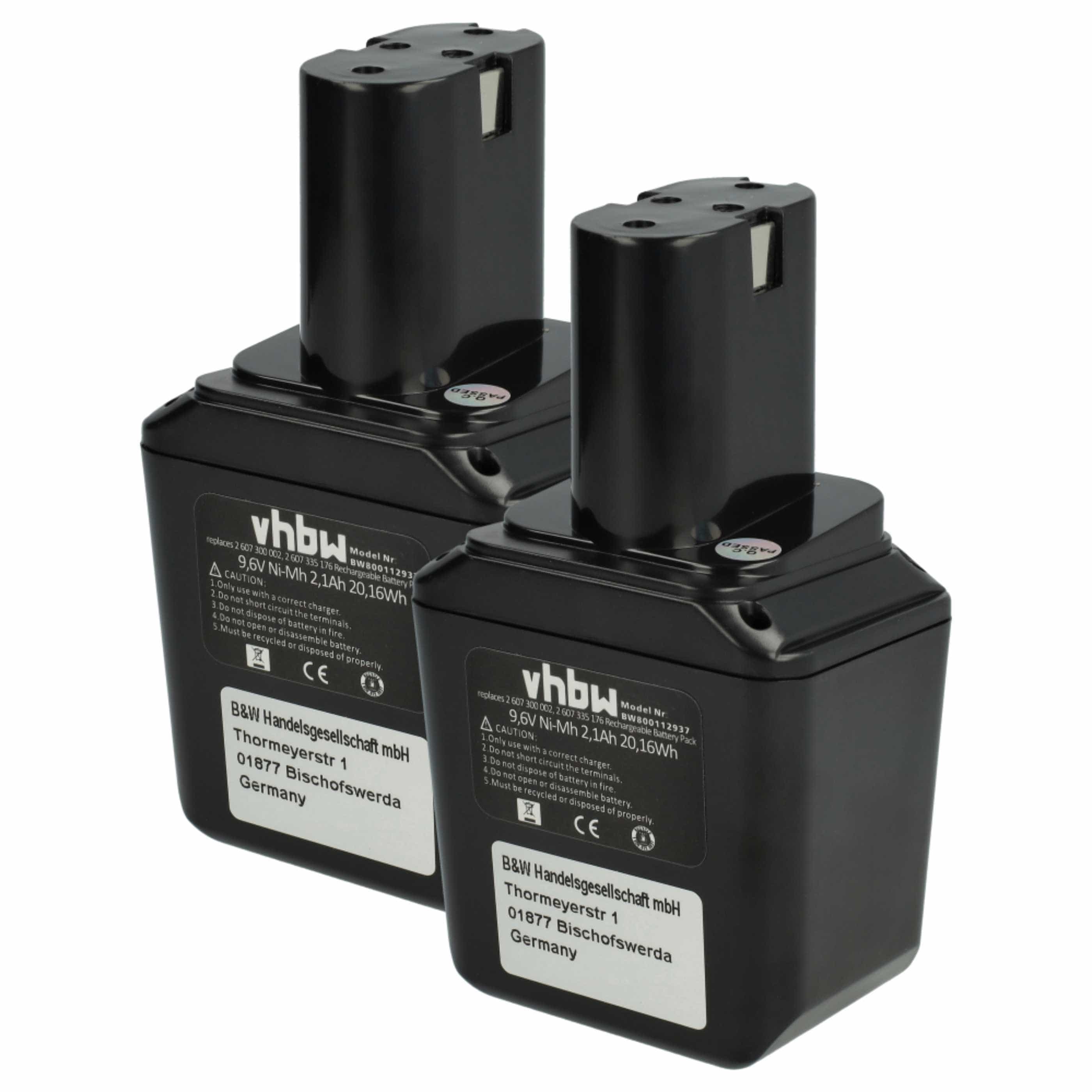 2x Battery replaces Bosch 2607335012, 2607300002, 26073000002 Electric Power Tool - 2100 mAh, 9.6 V, NiMH
