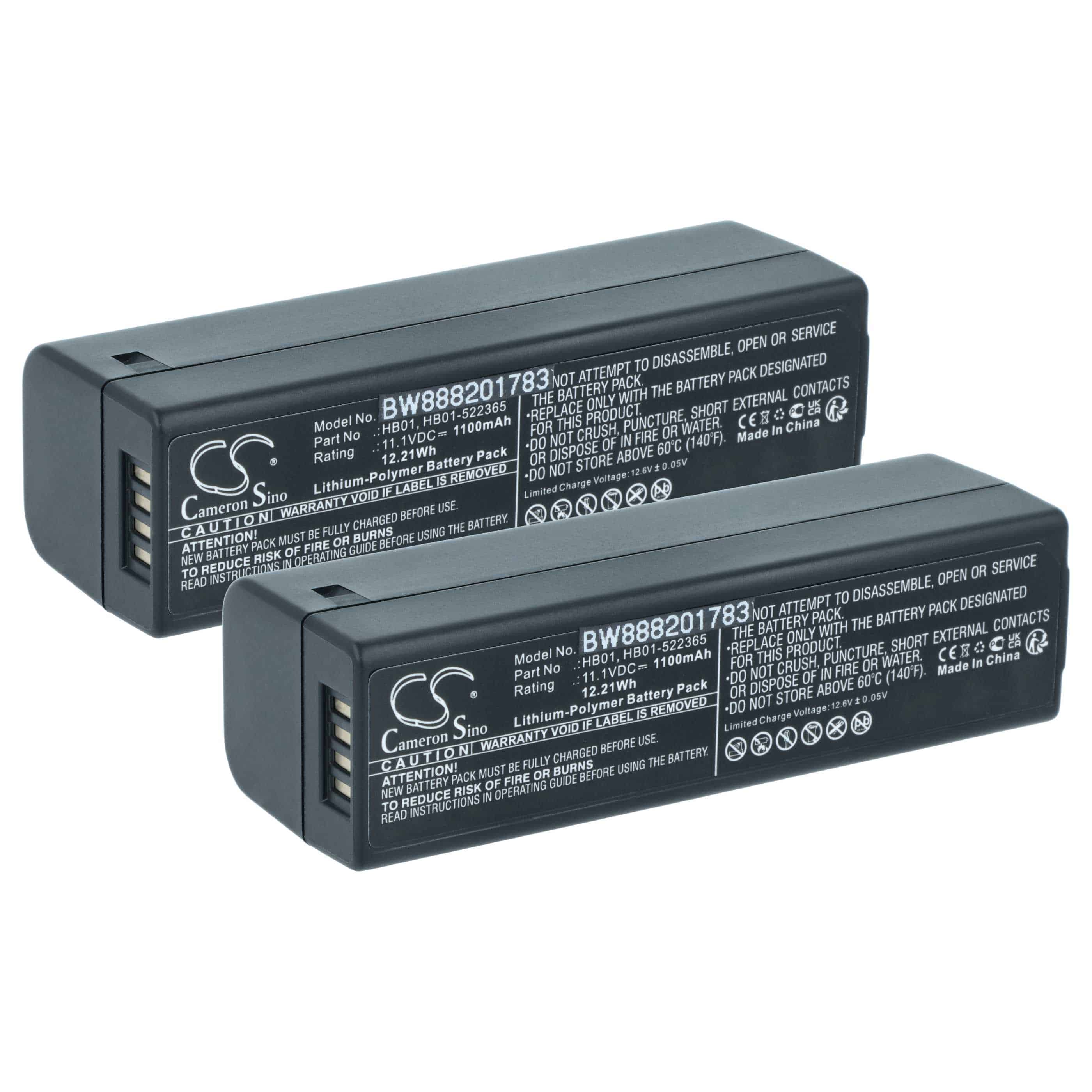 2x Battery replaces DJI HB01, HB01-522365 - 1100mAh, 11.1V, Li-polymer
