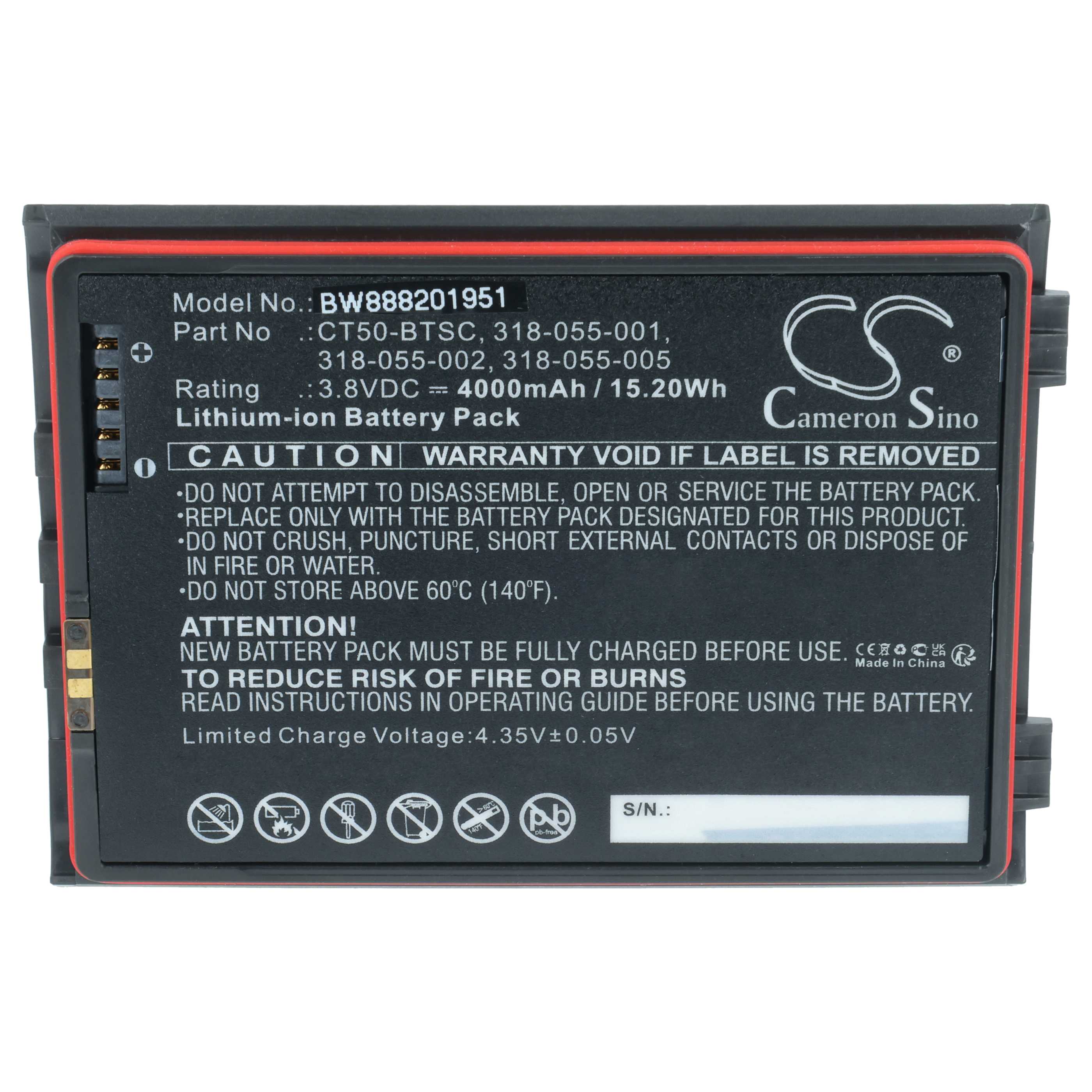 Handheld Computer 5x Battery replaces Dolphin 318-055-001, CT50-BTSC, 318-055-002 - 4000mAh, 3.8V