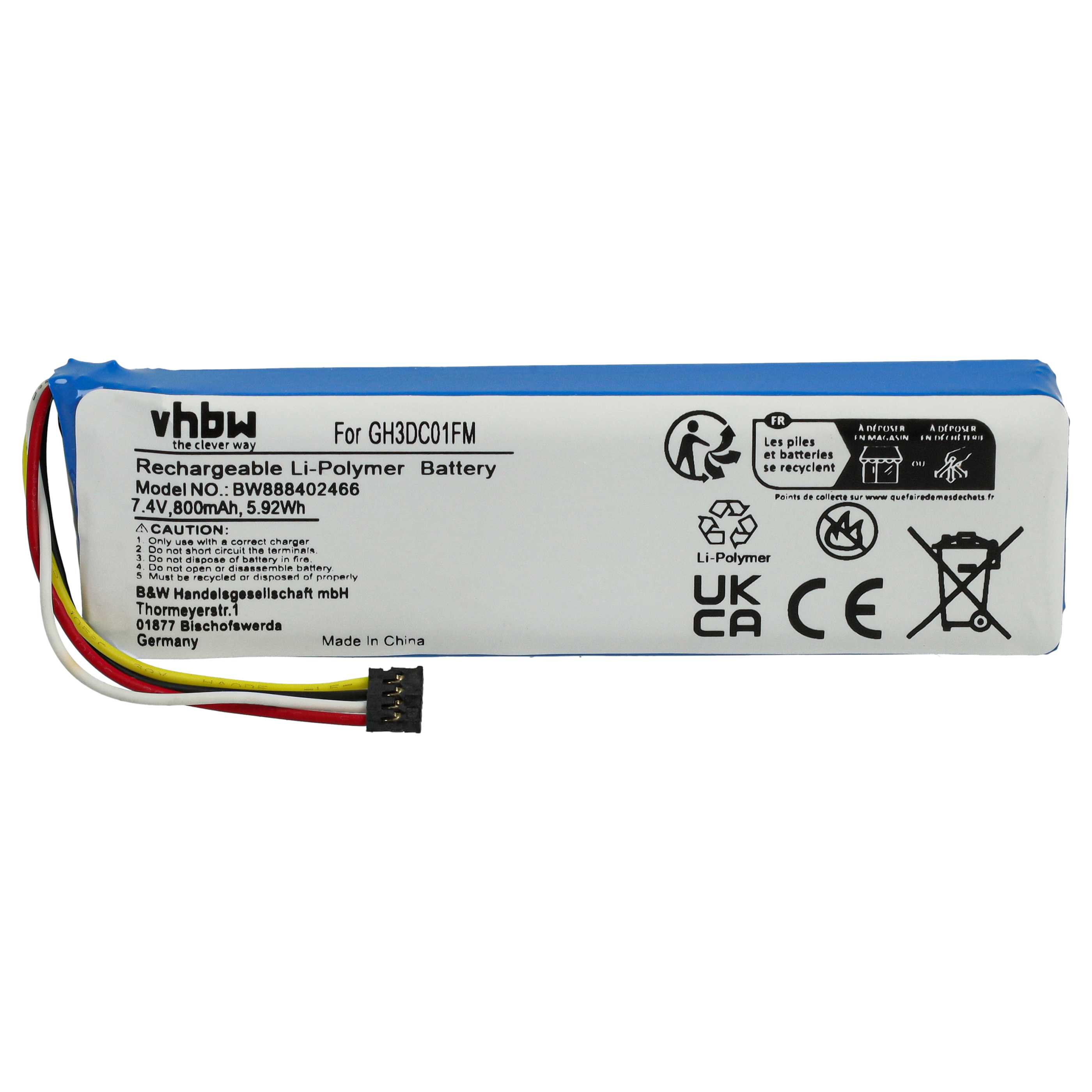 Videocamera Battery replaces Xiaomi GH3DC01FM - 800 mAh 7.4 V Li-polymer