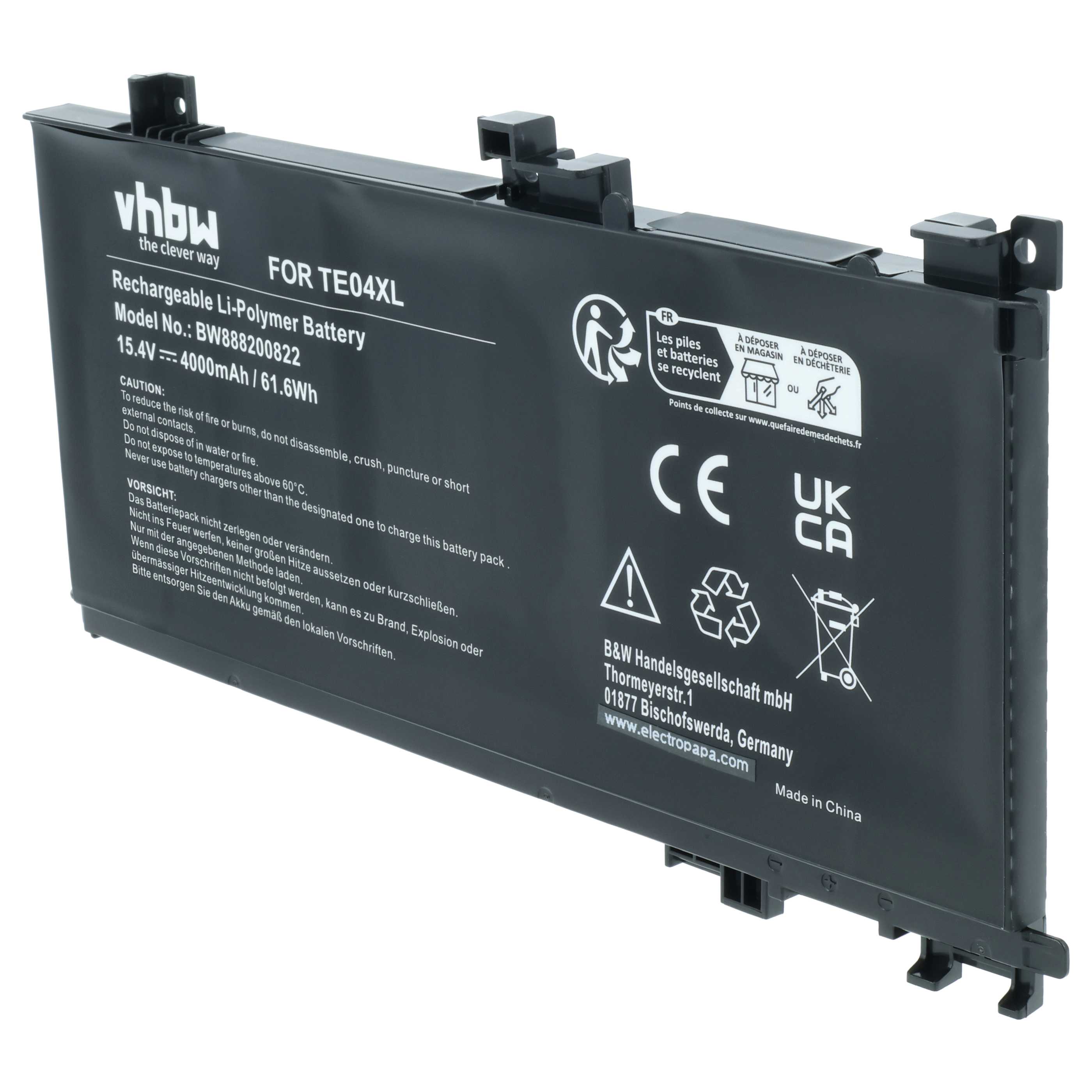 Batterie remplace HP 15-AX033TX, 905175-271 pour ordinateur portable HP- 4000mAh 15,4V Li-polymère, noir