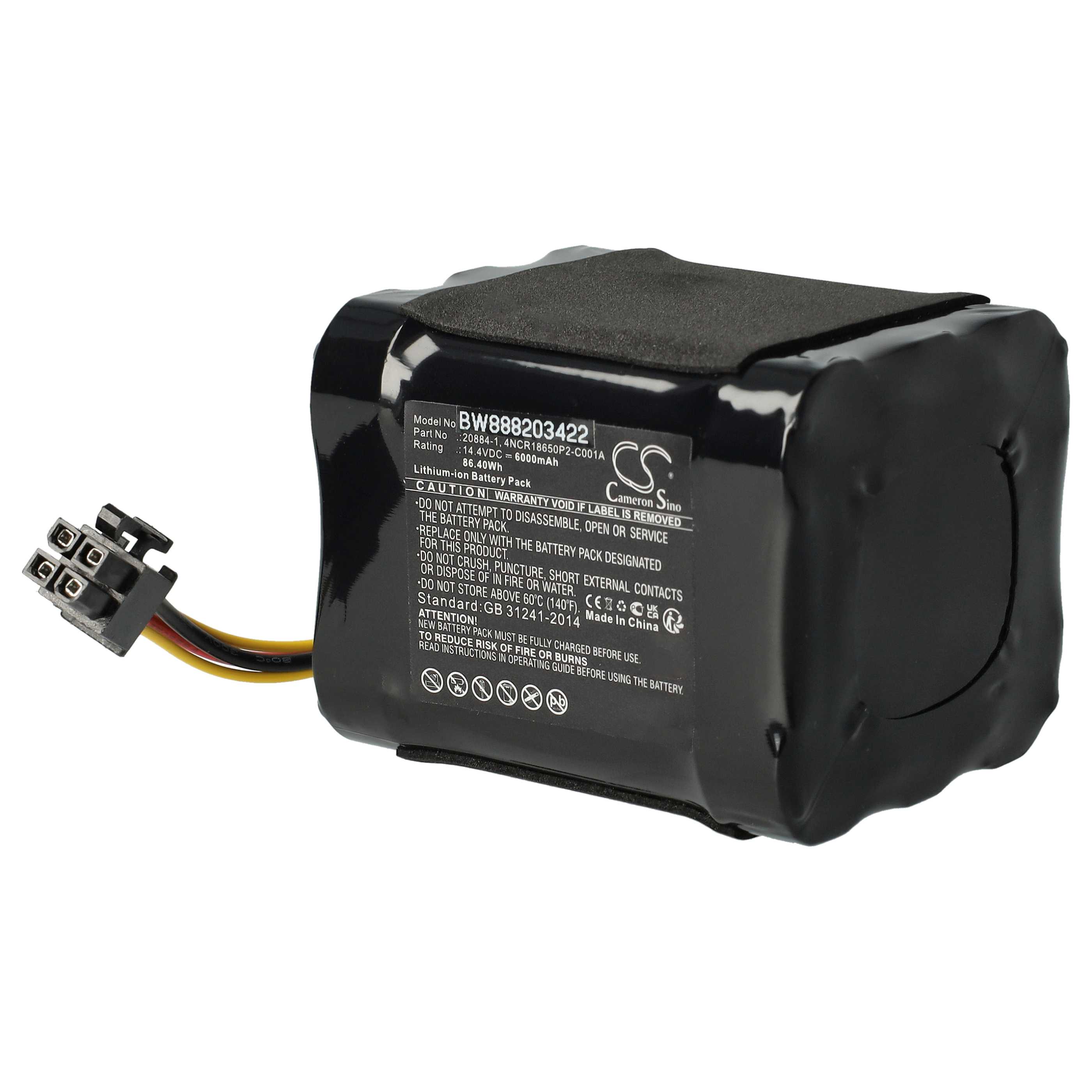 Batterie remplace Vorwerk 20884-1, 4NCR18650P2-C001A pour robot aspirateur - 6000mAh 14,4V Li-ion