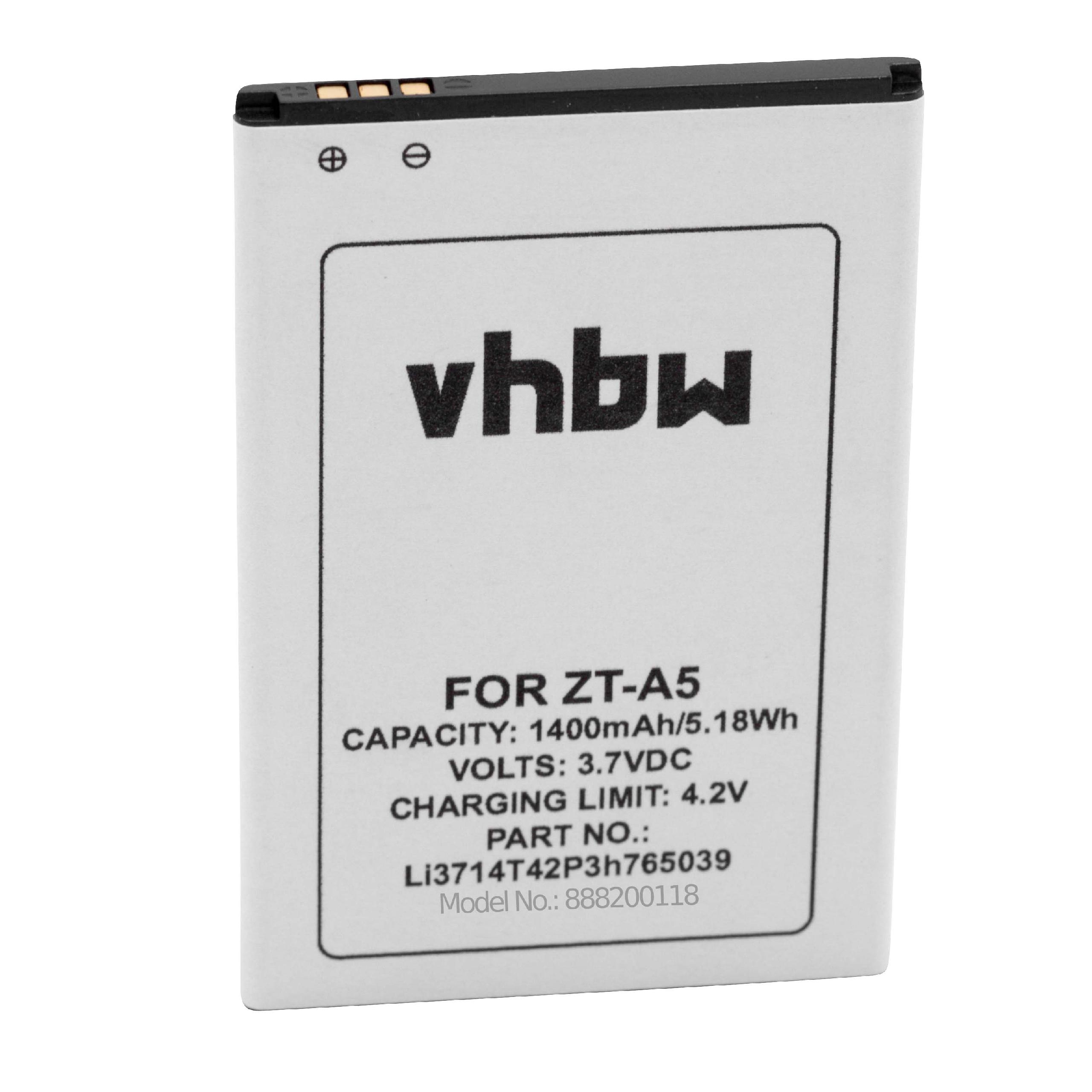 Batterie remplace ZTE Li3714T42P3h765039 pour téléphone portable - 1400mAh, 3,7V, Li-ion