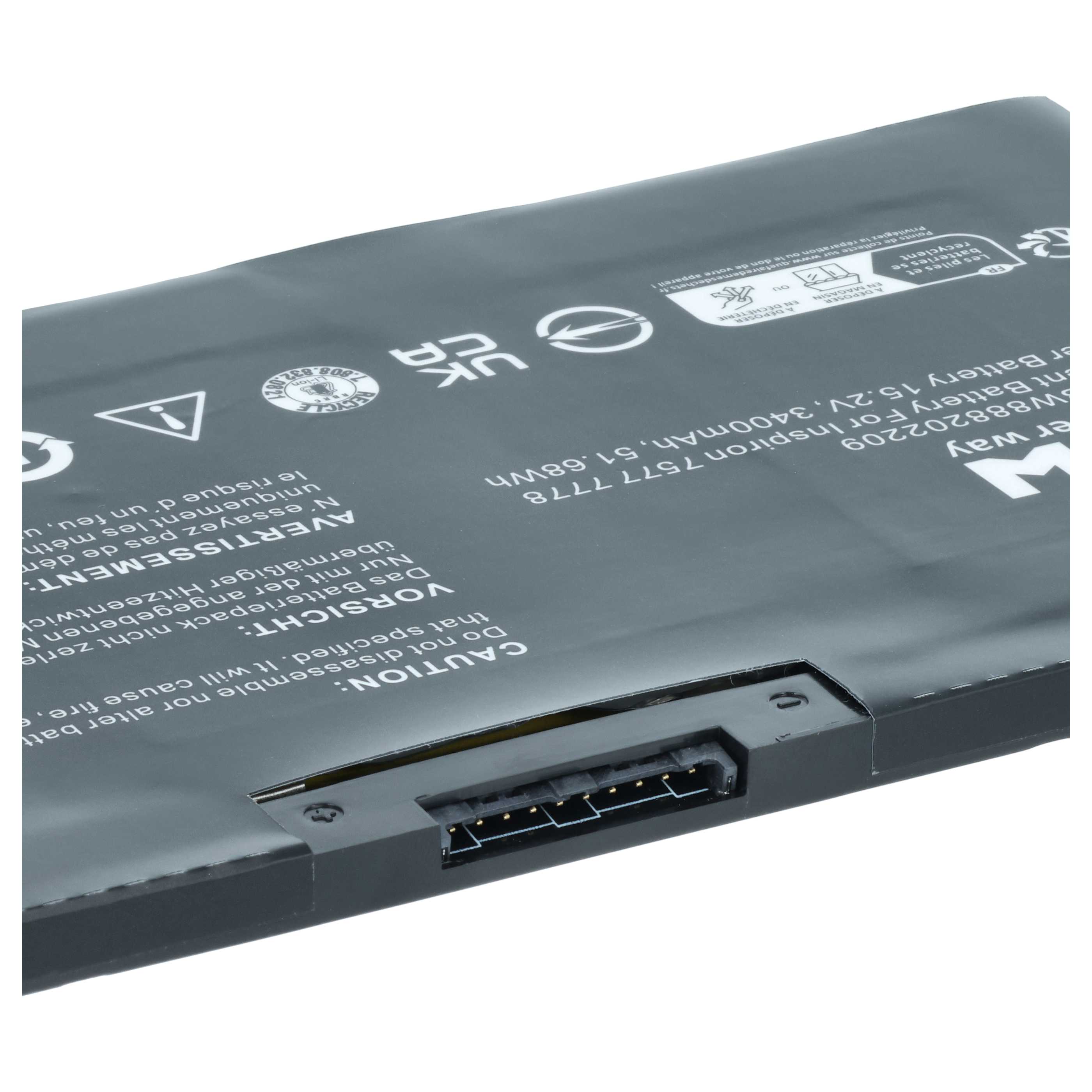 Batteria sostituisce Dell P30E, 7FHHV, 33YDH, 07FHHV, P72F, P30E001 per notebook - 3400mAh 15,2V Li-Ion