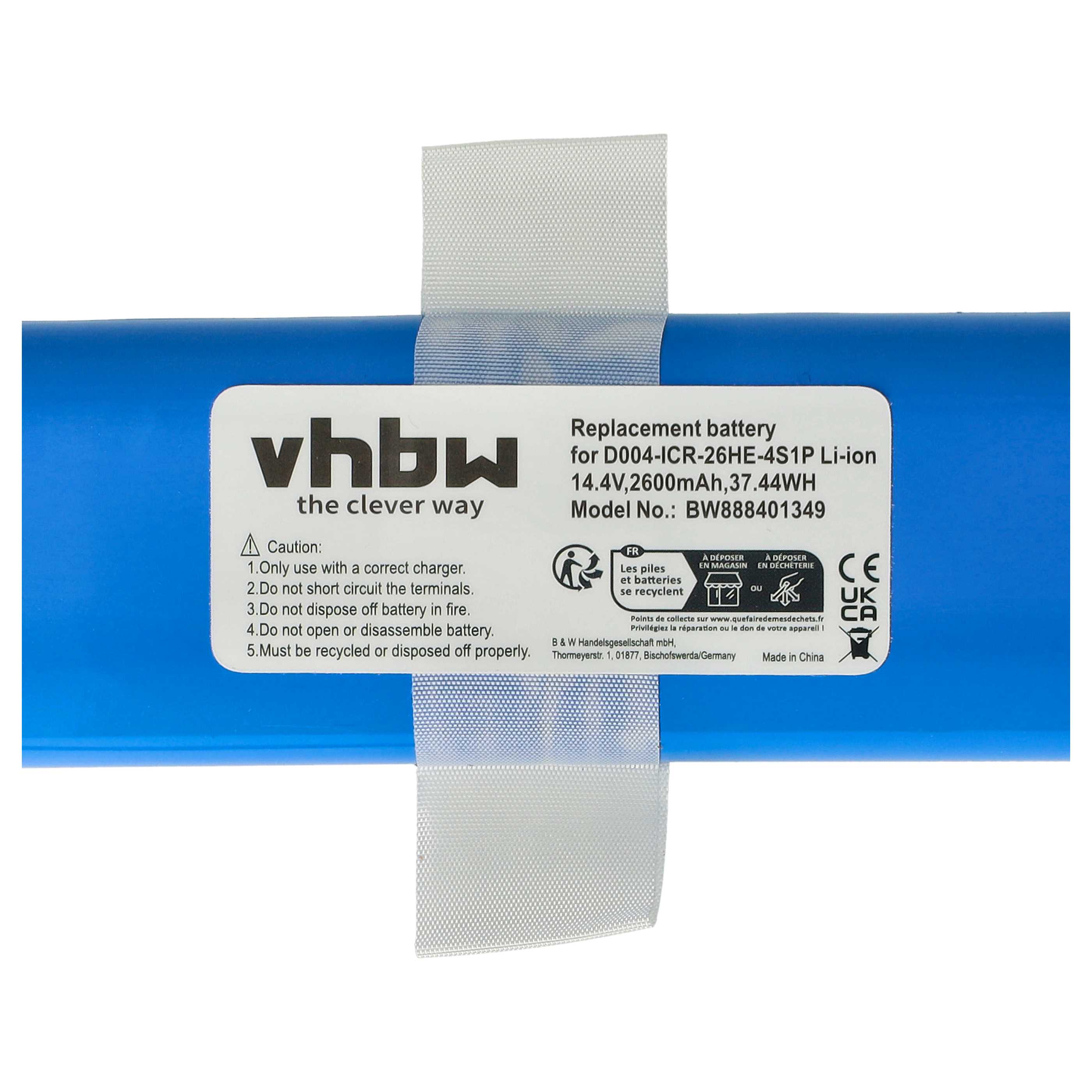 Battery replaces 360 D004-ICR-26HE-4S1P for Moneual etc. 2600mAh, 14.4V, Li-Ion