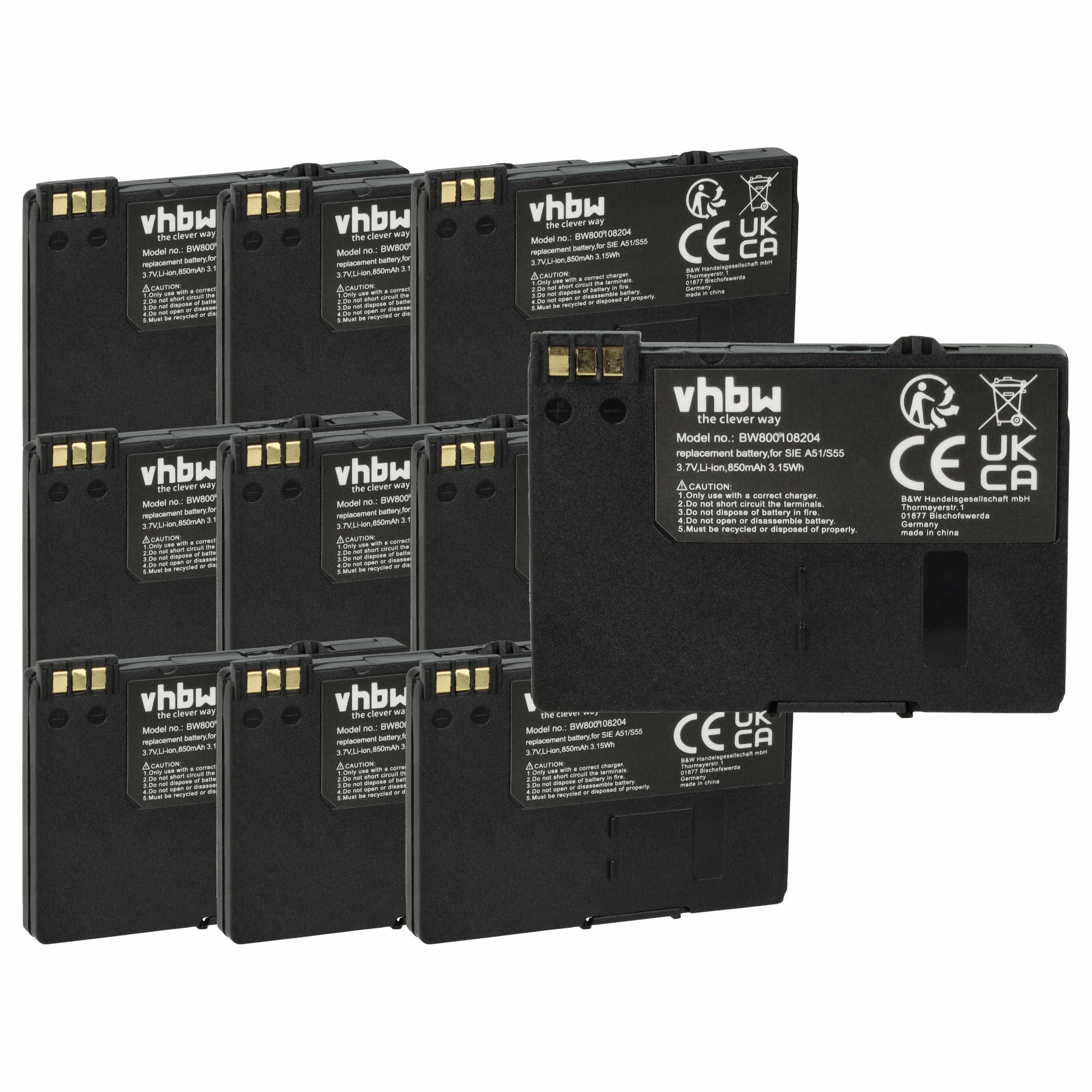 10x Akumulator do telefonu smartfona zamiennik EBA-510, L36145-K1310-X401, BASIC56 - 850 mAh 3,7 V Li-Ion