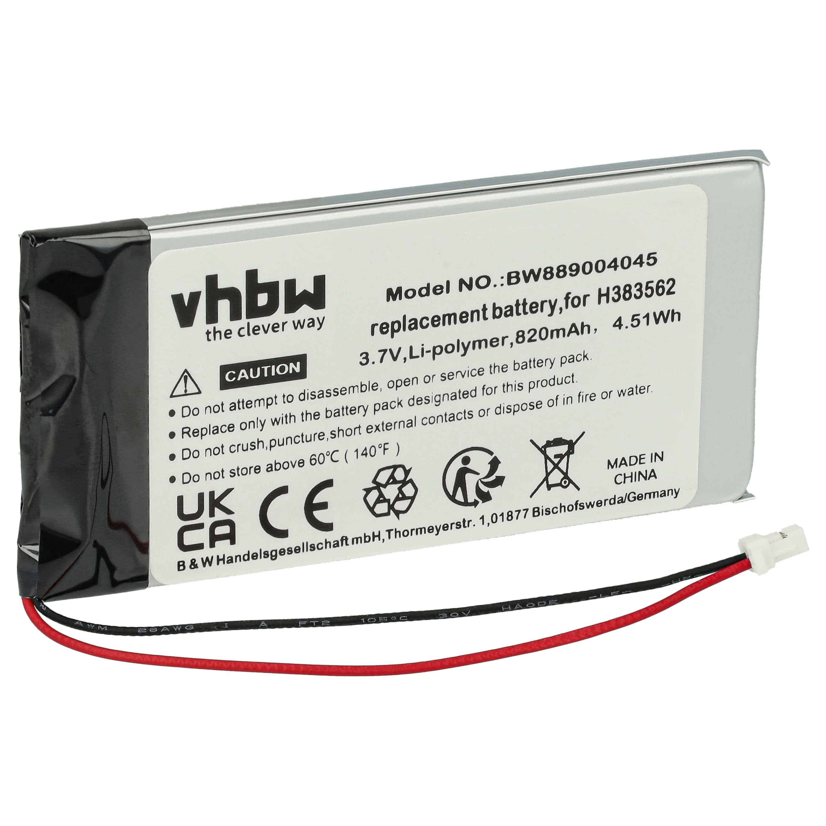Batteria sostituisce Sennheiser 534403, H383562 per auricolari cuffie Sennheiser - 820mAh 3,7V Li-Poly