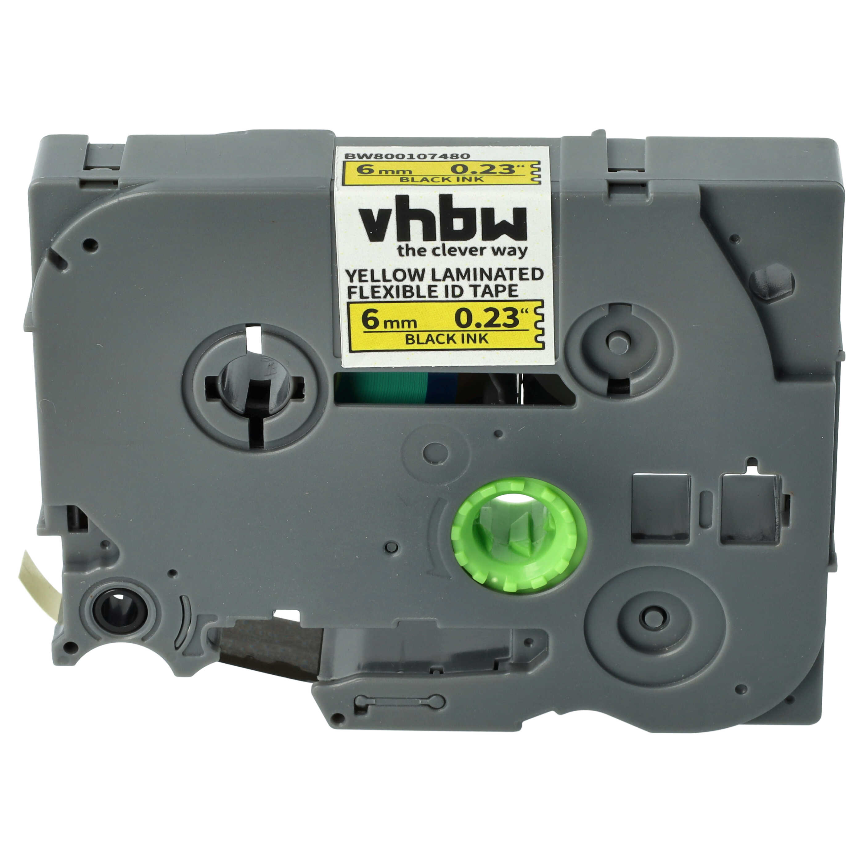 Label Tape as Replacement for Brother TZE-FX611, TZ-FX611 - 6 mm Black to Yellow, Flexible