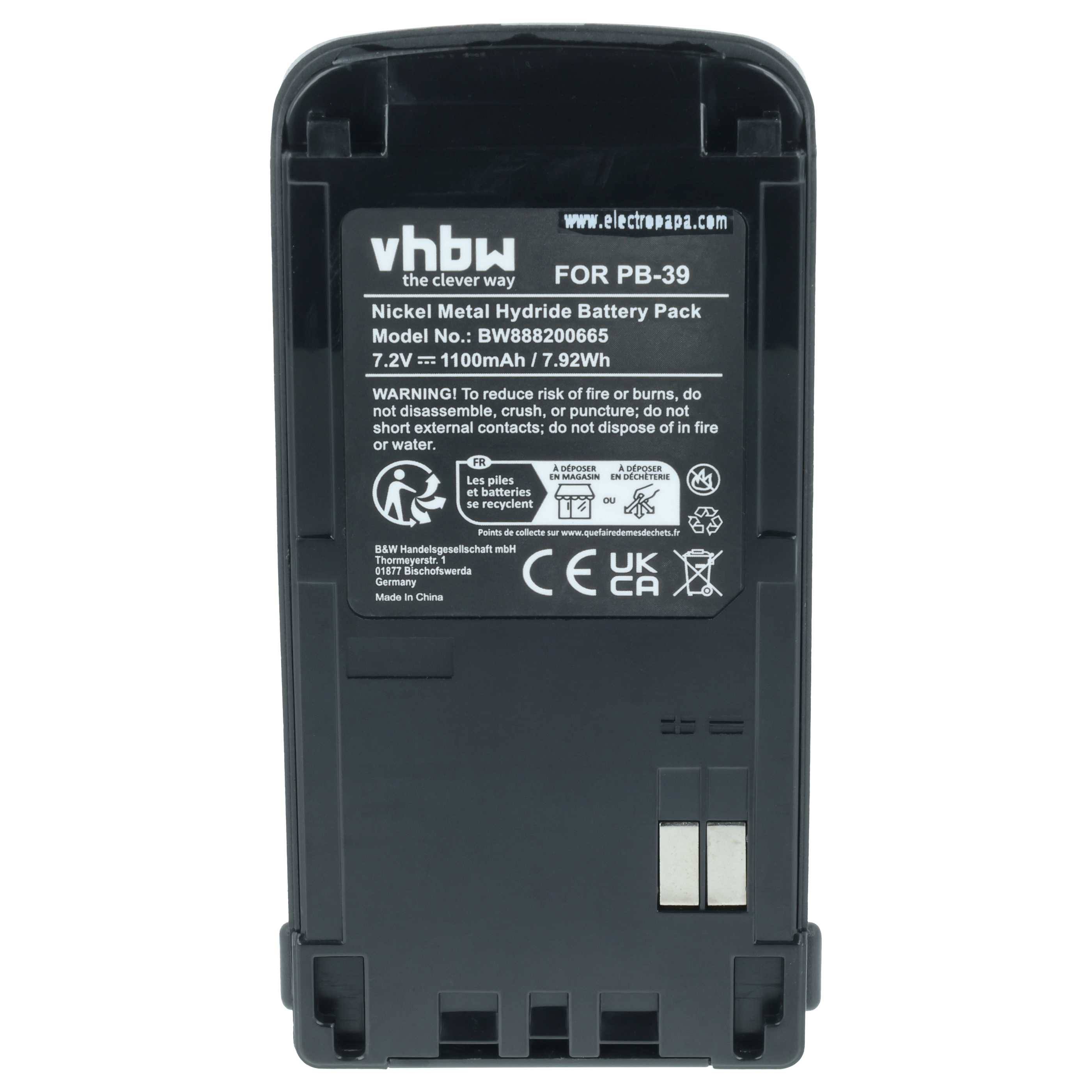 Akumulator do radiotelefonu zamiennik Kenwood PB-39H, PB-39, PB-38 - 1100 mAh 7,2 V NiMH + klips na pasek