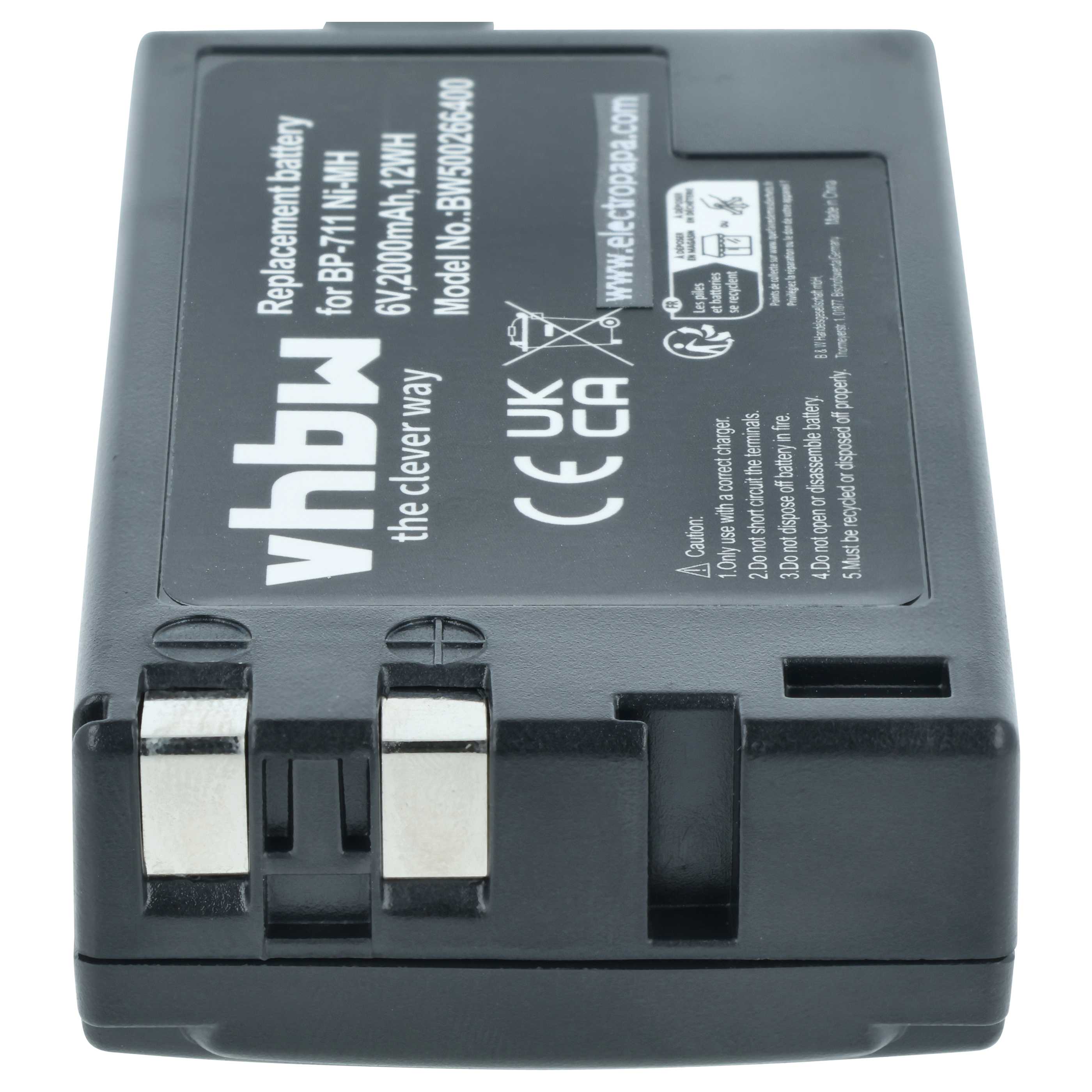 2x Batteria per videocamera sostituisce Canon BP-729, BP-726, BP-722D, BP-714, BP-711 - 2000mAh 6V NiMH