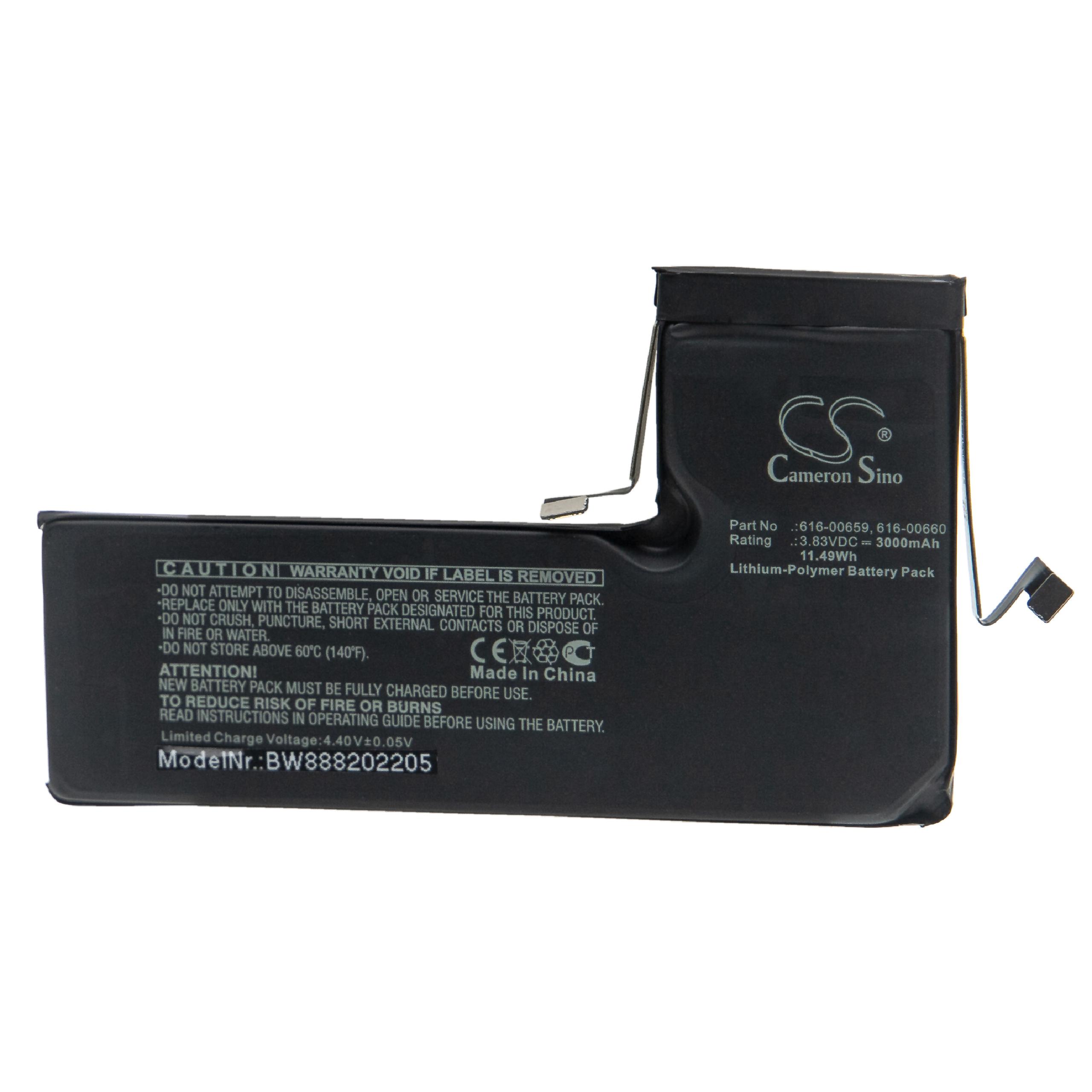 Batterie remplace Apple 616-00659, 616-00660 pour téléphone portable - 3000mAh, 3,83V, Li-polymère