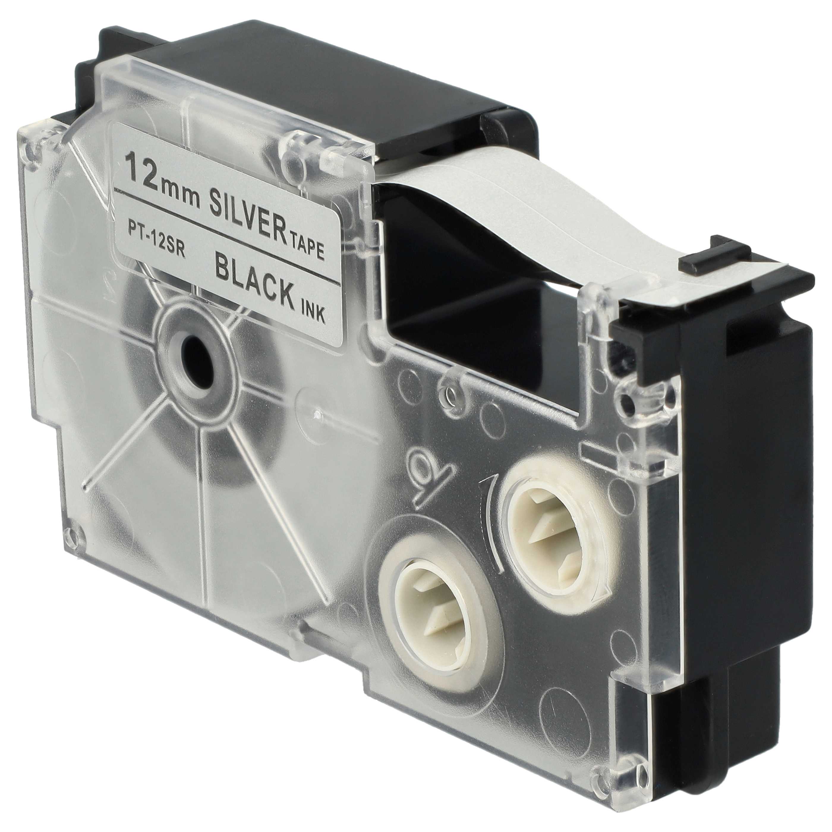 Cassetta nastro sostituisce Casio XR-12SR, XR-12SR1 per etichettatrice 12mm nero - argentato