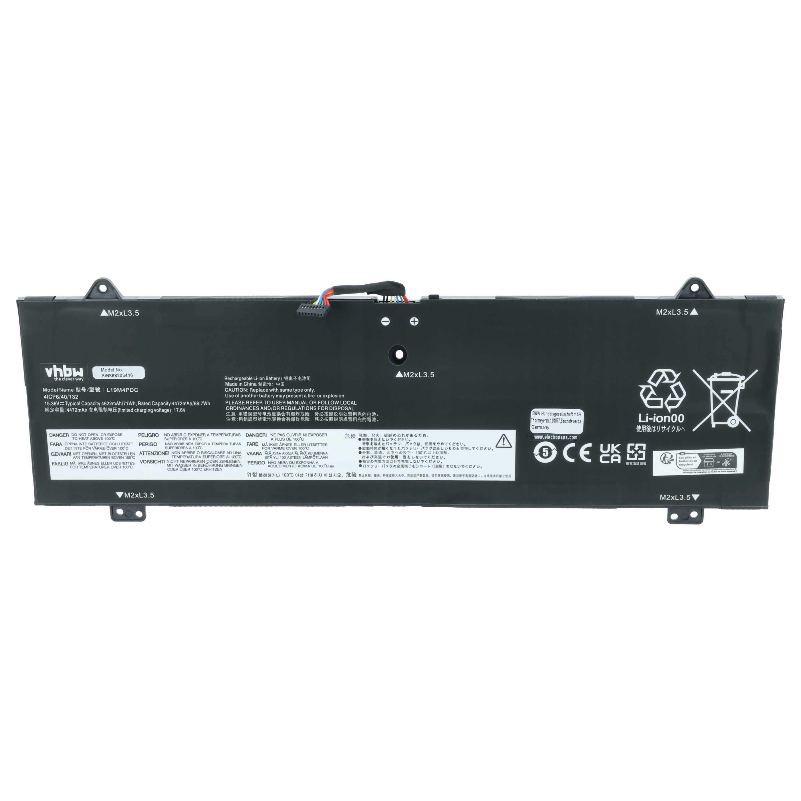 Batteria sostituisce Lenovo L19L4PDC, L19C4PDC, L19M4PDC per notebook - 4600mAh 15,36V Li-Poly