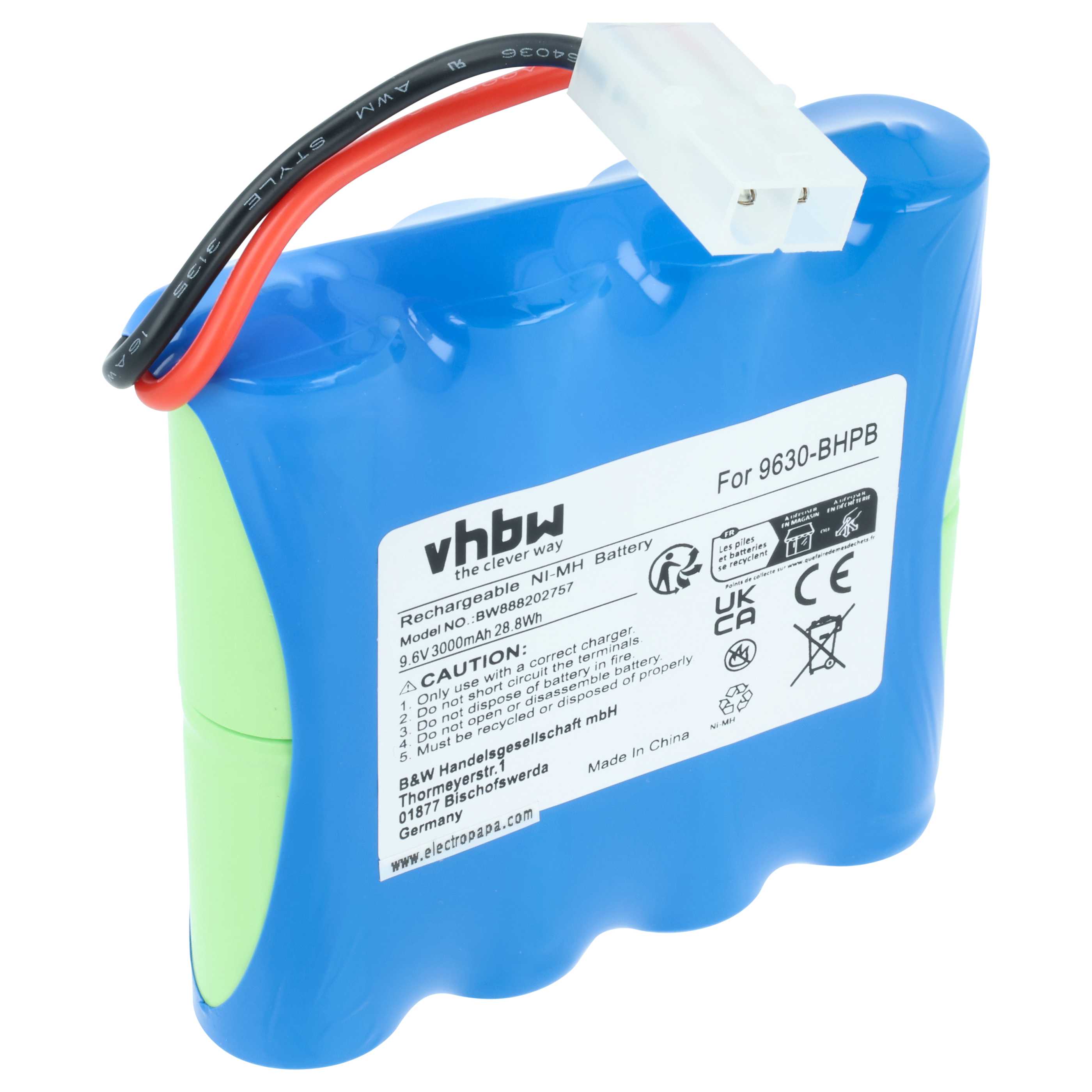Batterie remplace Water Tech 9630-BHPB nettoyeur de piscine - 3000mAh 9,6V NiMH