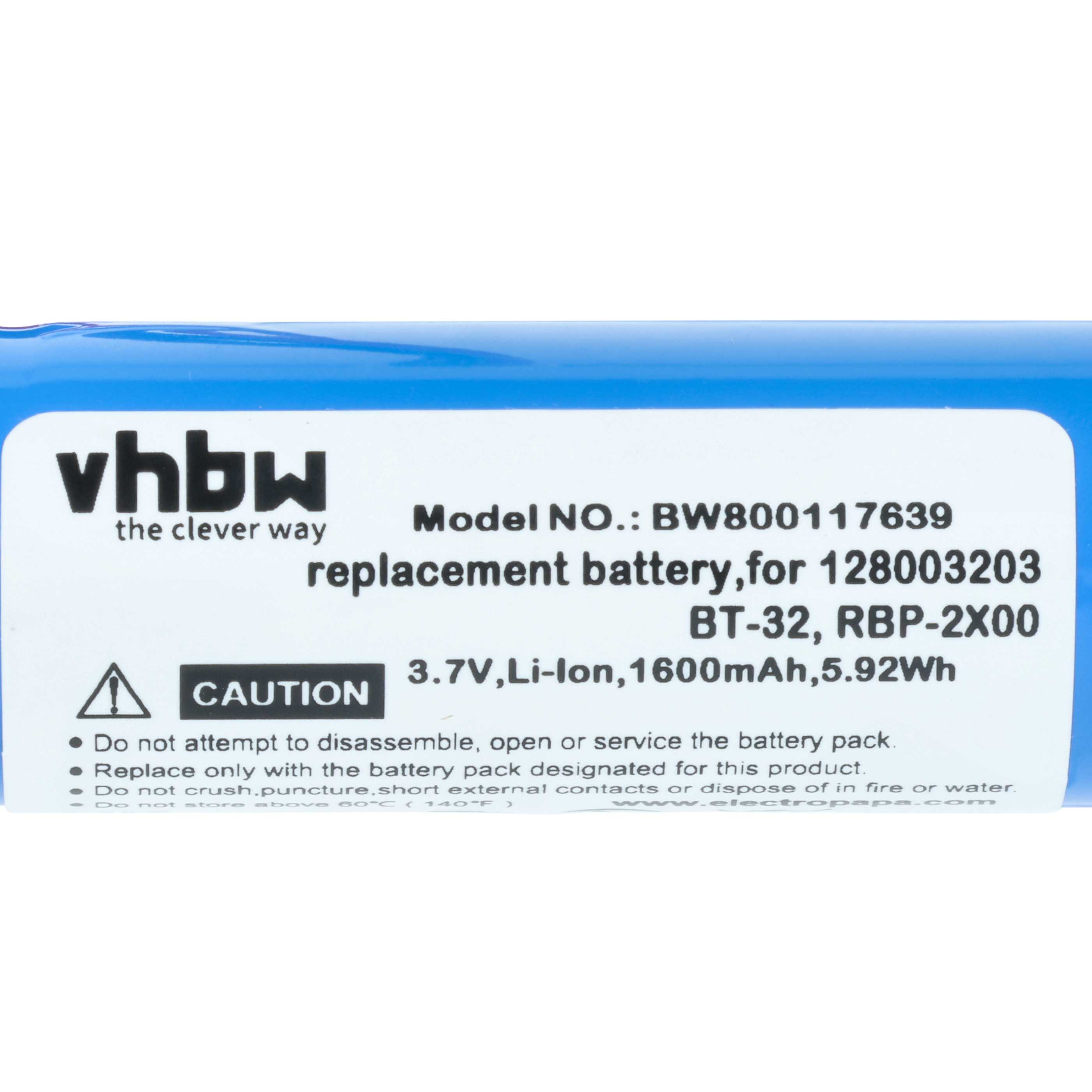 Batería reemplaza Datalogic BT-32, 128003203, RBP-2X00 para escáner código de barras (1600 mAh, 3,7 V, Li-Ion)