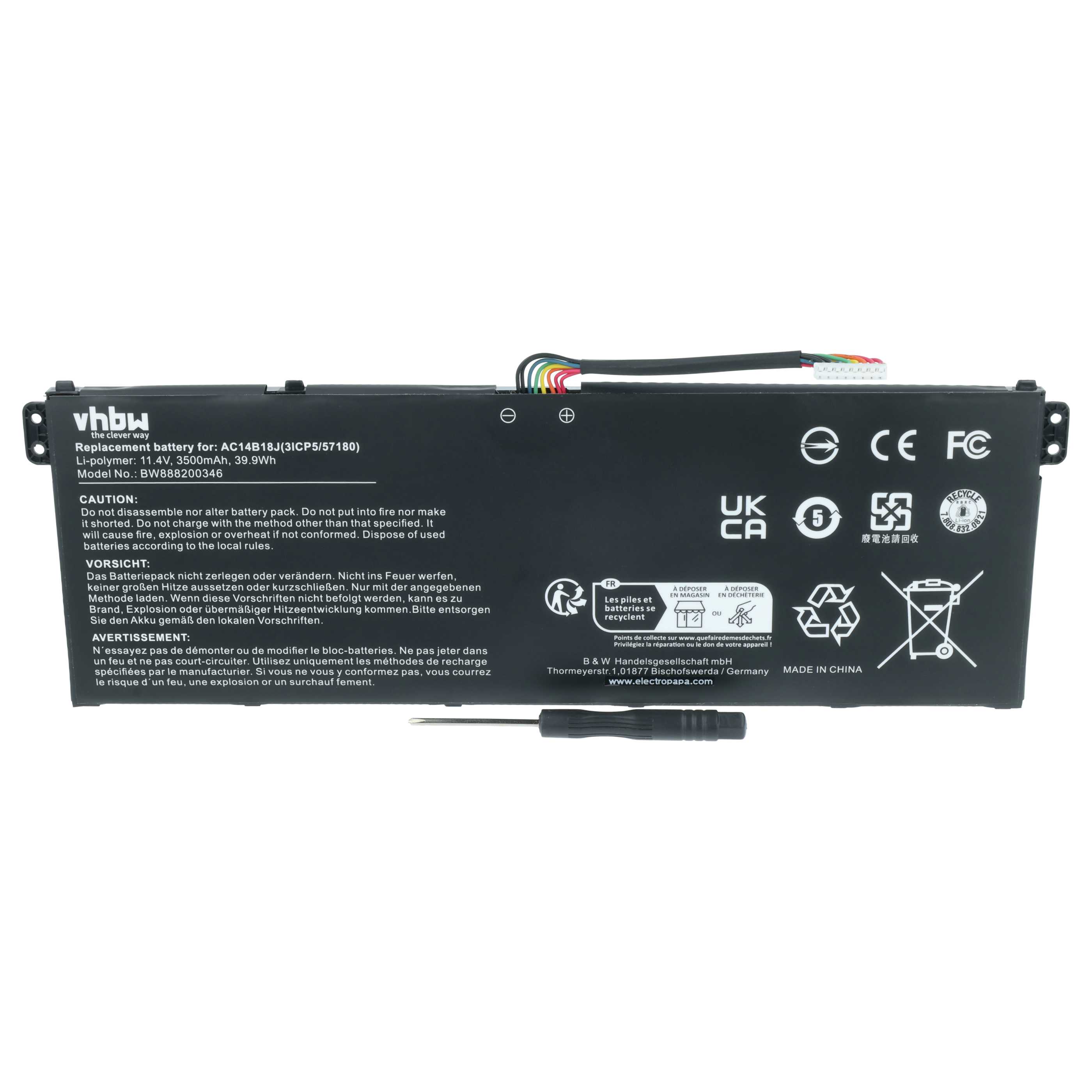 Batteria sostituisce Acer AC14B13J, 4ICP5/57/80, AC14B18J per notebook - 3500mAh 11,4V Li-Poly