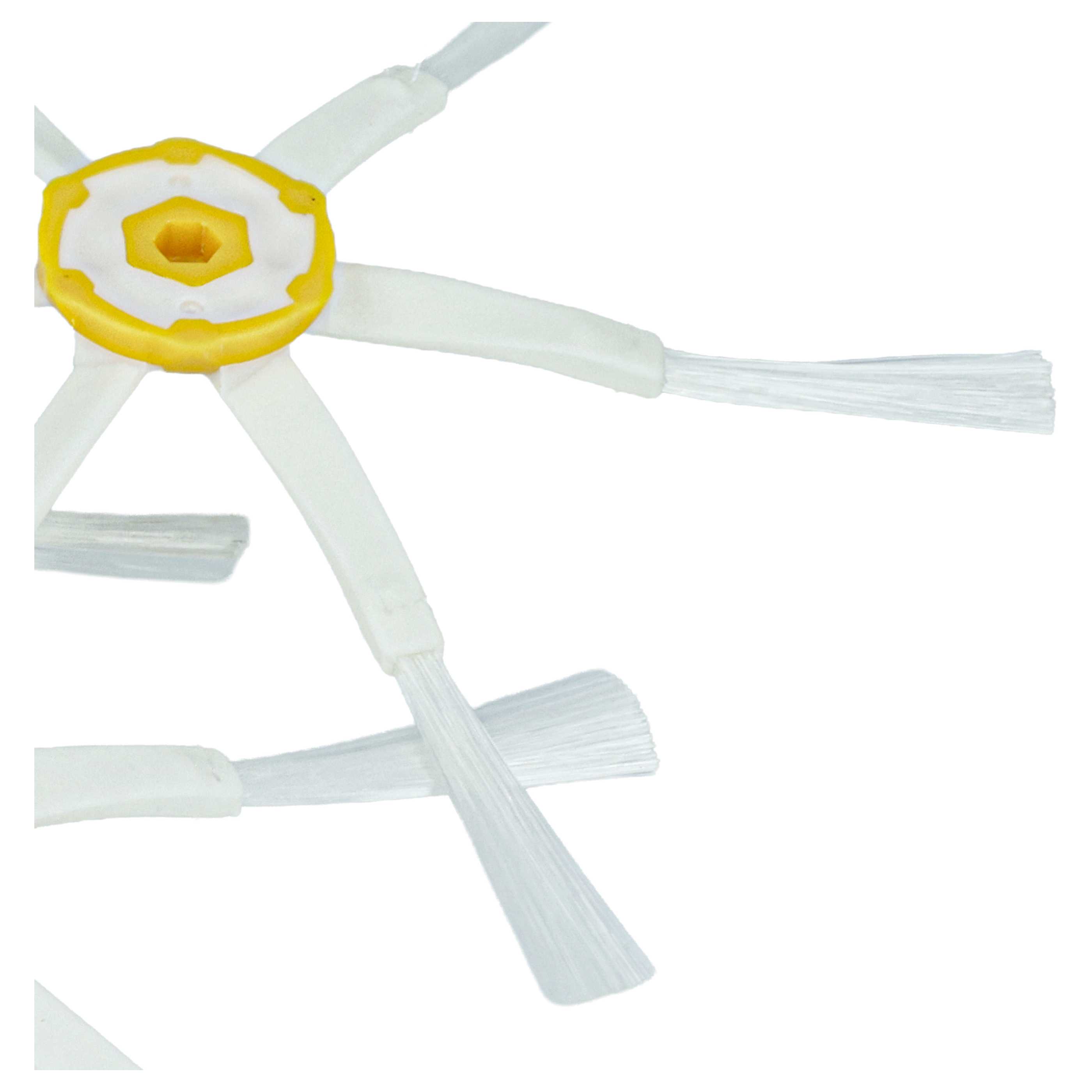 6x Side Brush suitable for iRobot Roomba 616, 621, 651, 765 Robot Vacuum Cleaner - 6-armed, white, yellow
