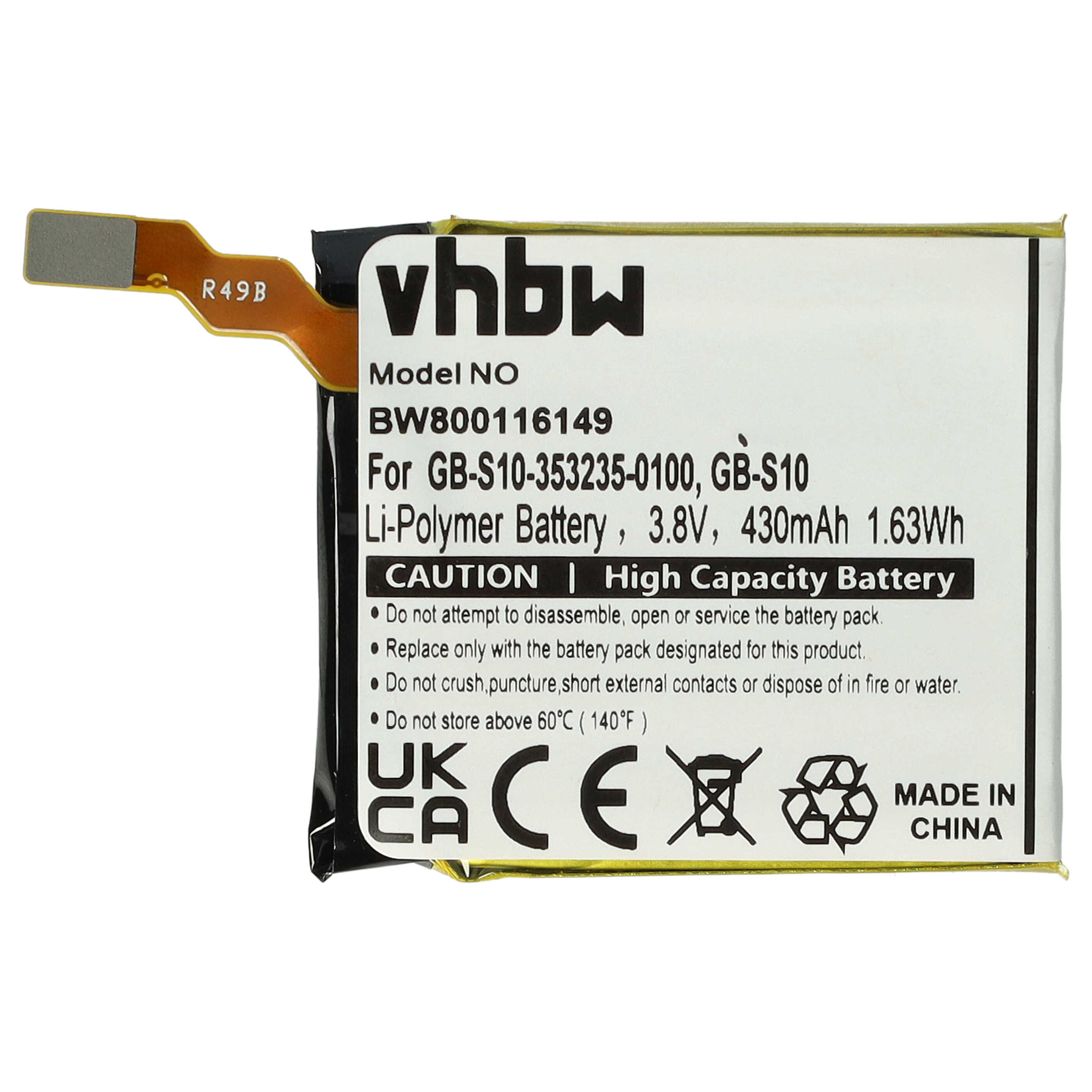Batterie remplace Sony 1288-9079, GB-S10, 1588-0911 pour montre connectée - 430mAh 3,7V Li-polymère