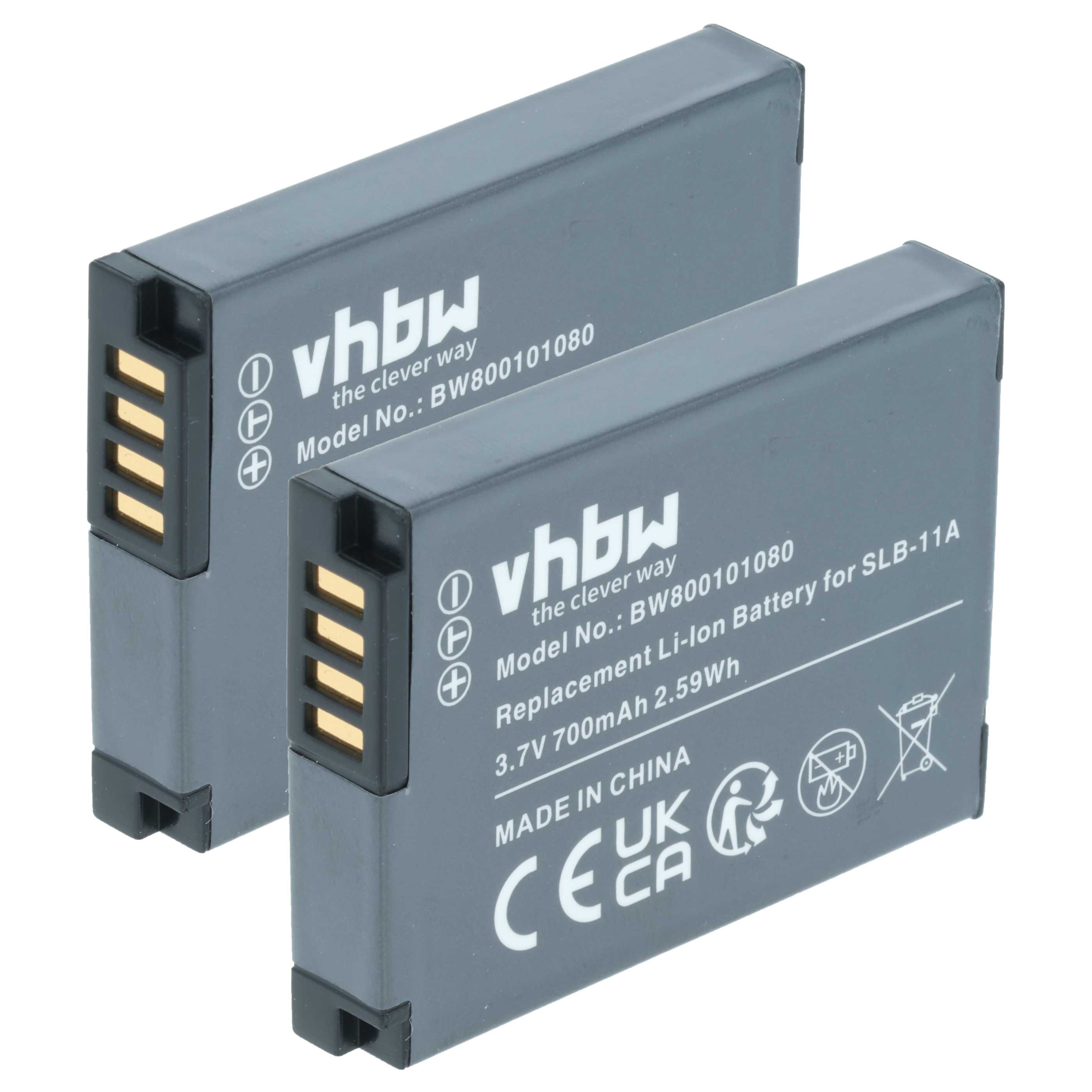 2x Akumulator do aparatu cyfrowego zamiennik Samsung SLB-11a - 700 mAh 3,6 V Li-Ion