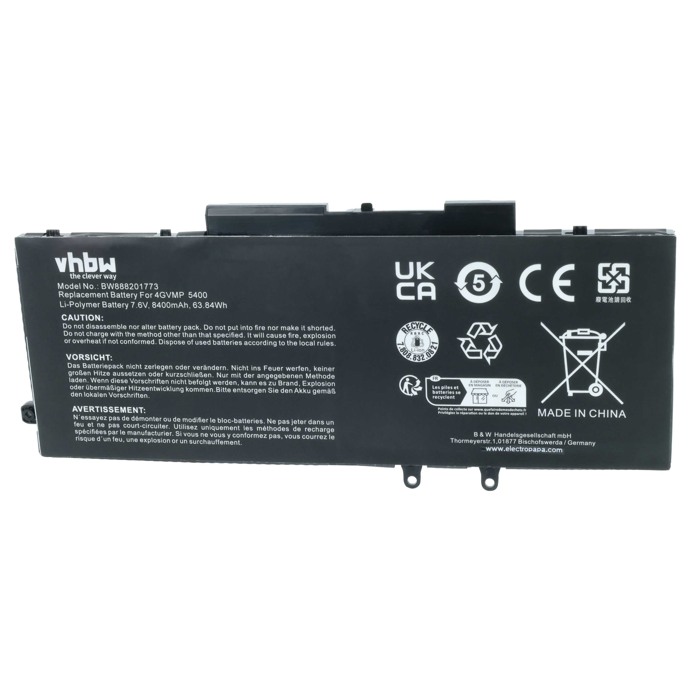 Akumulator do laptopa zamiennik Dell 09JRYT, 0C5GV2, 0X77XY, 4GVMP, X77XY - 8400 mAh 7,6 V Li-Ion, czarny