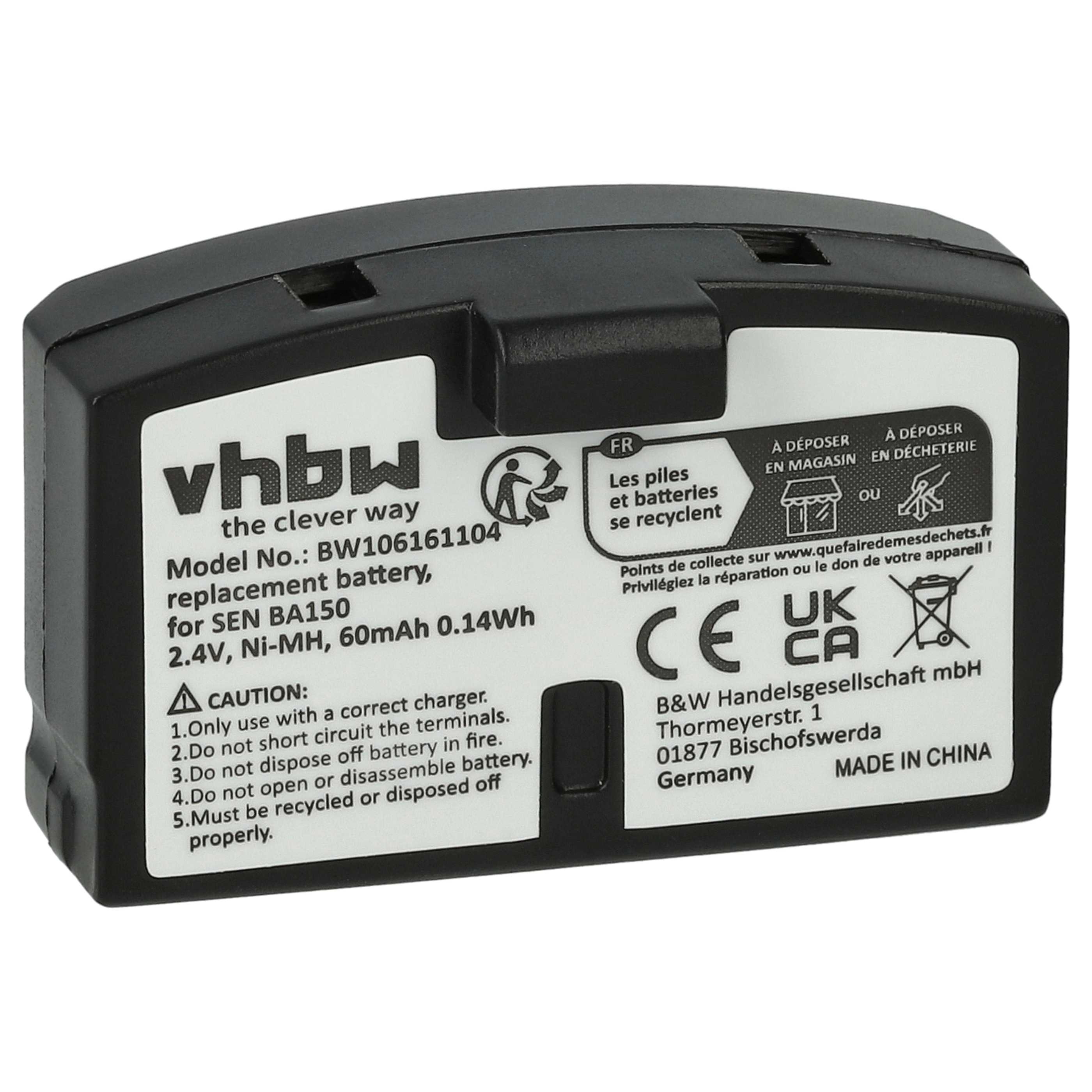 Batterie remplace Sennheiser BA151, BA150, BA152 pour casque audio - 60mAh 2,4V NiMH