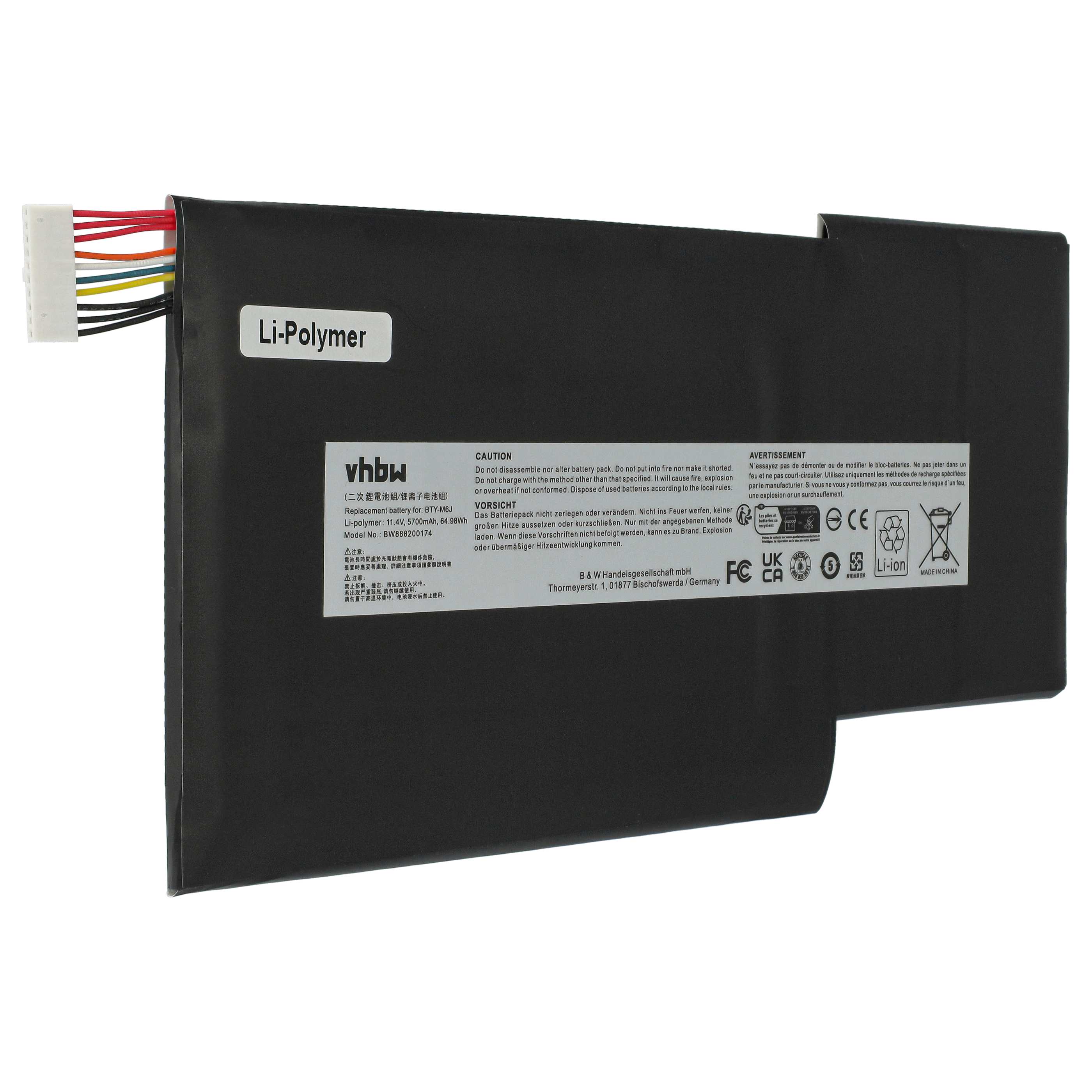 Notebook Battery Replacement for MSI BTY-M6J, BTY-U6J, MS-17B4, MS-17B1, MS-16K4 - 5700mAh 11.4V Li-polymer