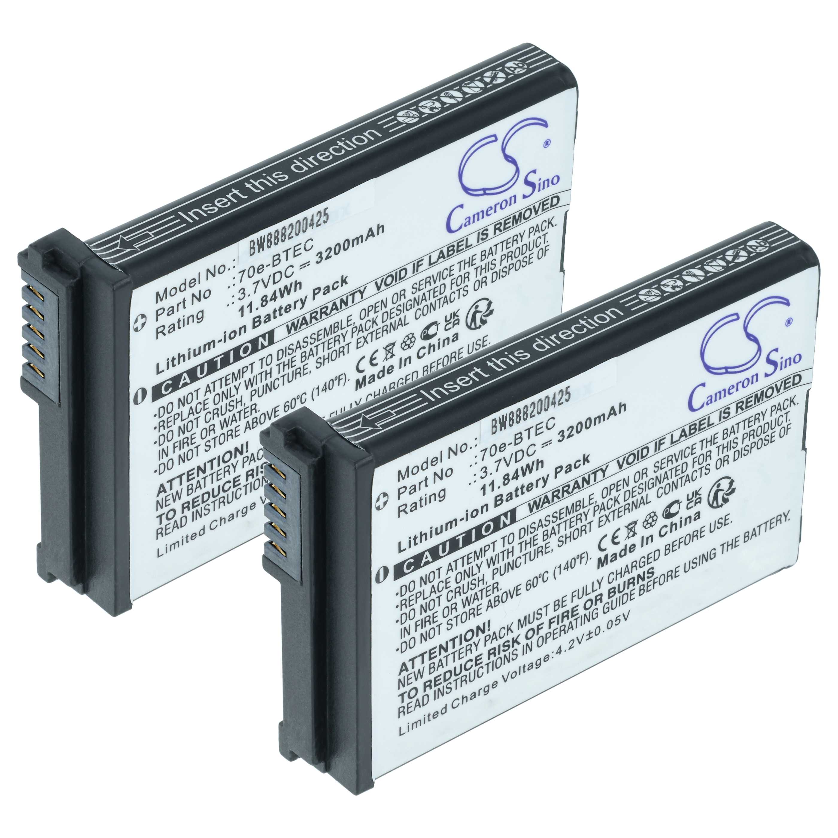 Handheld Computer 2x Battery replaces Honeywell 60S-BATT-1, 70e-BTEC, BAT-EXTENDED-01 - 3200mAh, 3.7V
