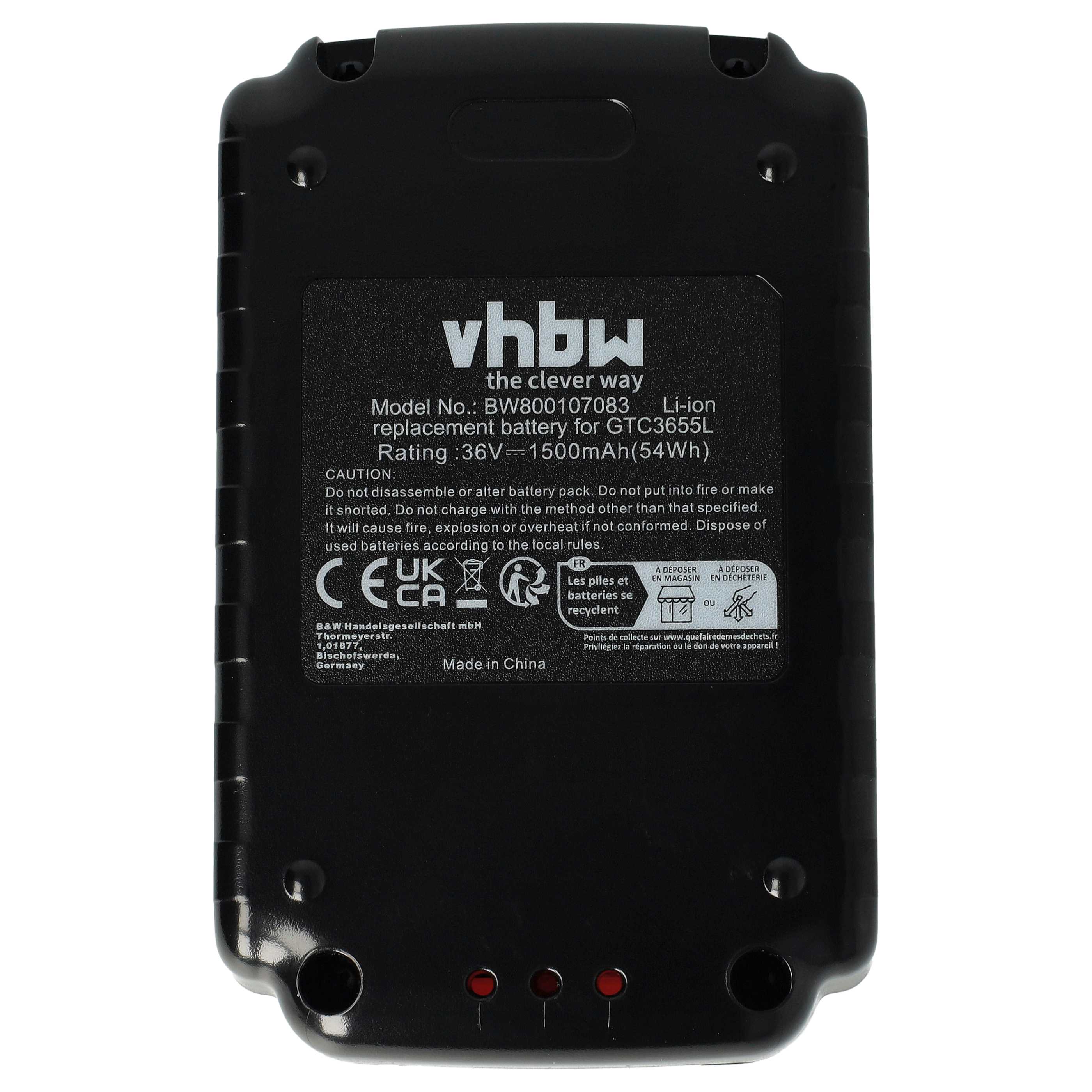 Batería para herramienta reemplaza Black & Decker BL2036, BL1336-XJ, BL1336 - 1500 mAh, 36 V, Li-Ion
