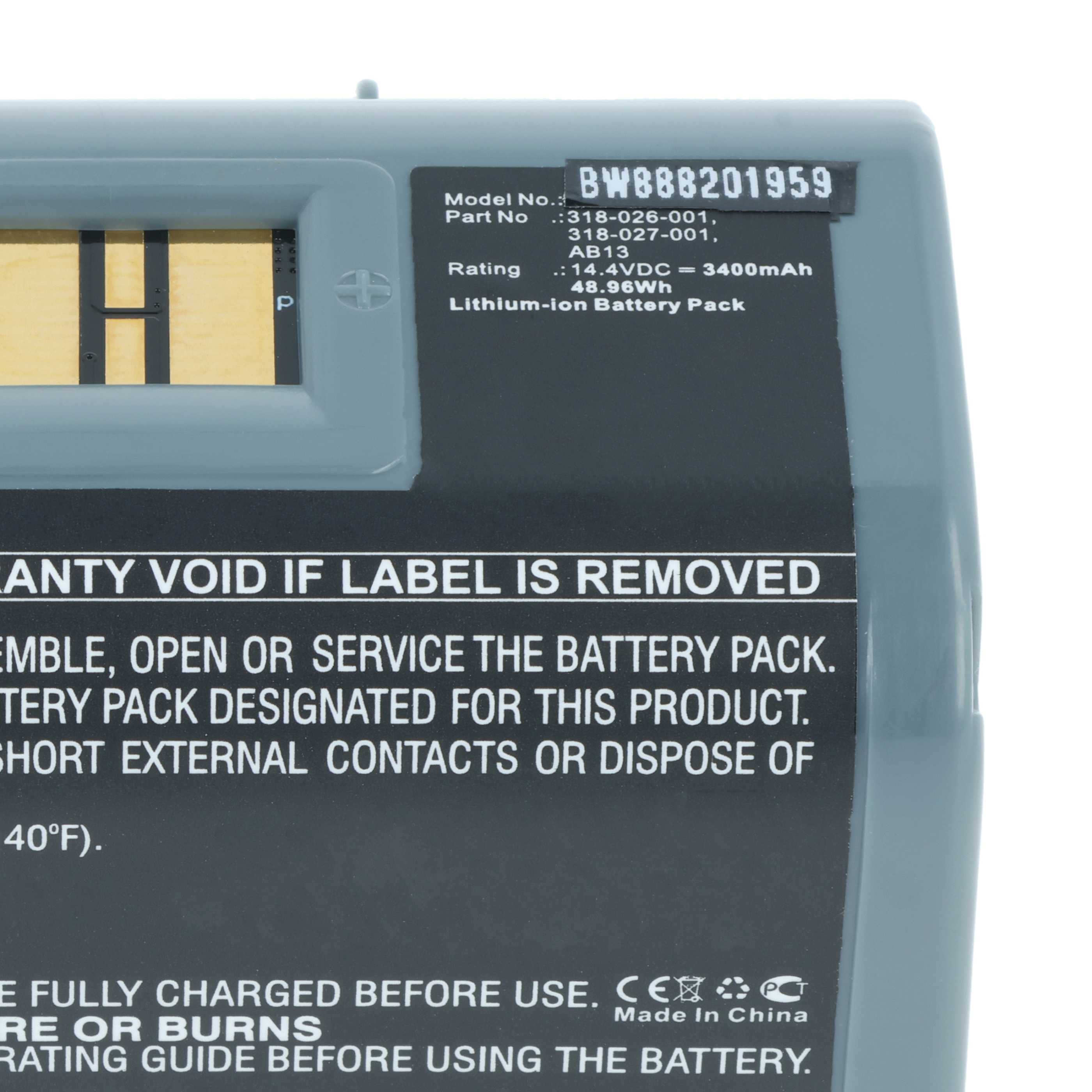 Batteria sostituisce Intermec 318-026-001, 318-026-003, 318-026-004 per stampante - 3400mAh 14,4V Li-Ion