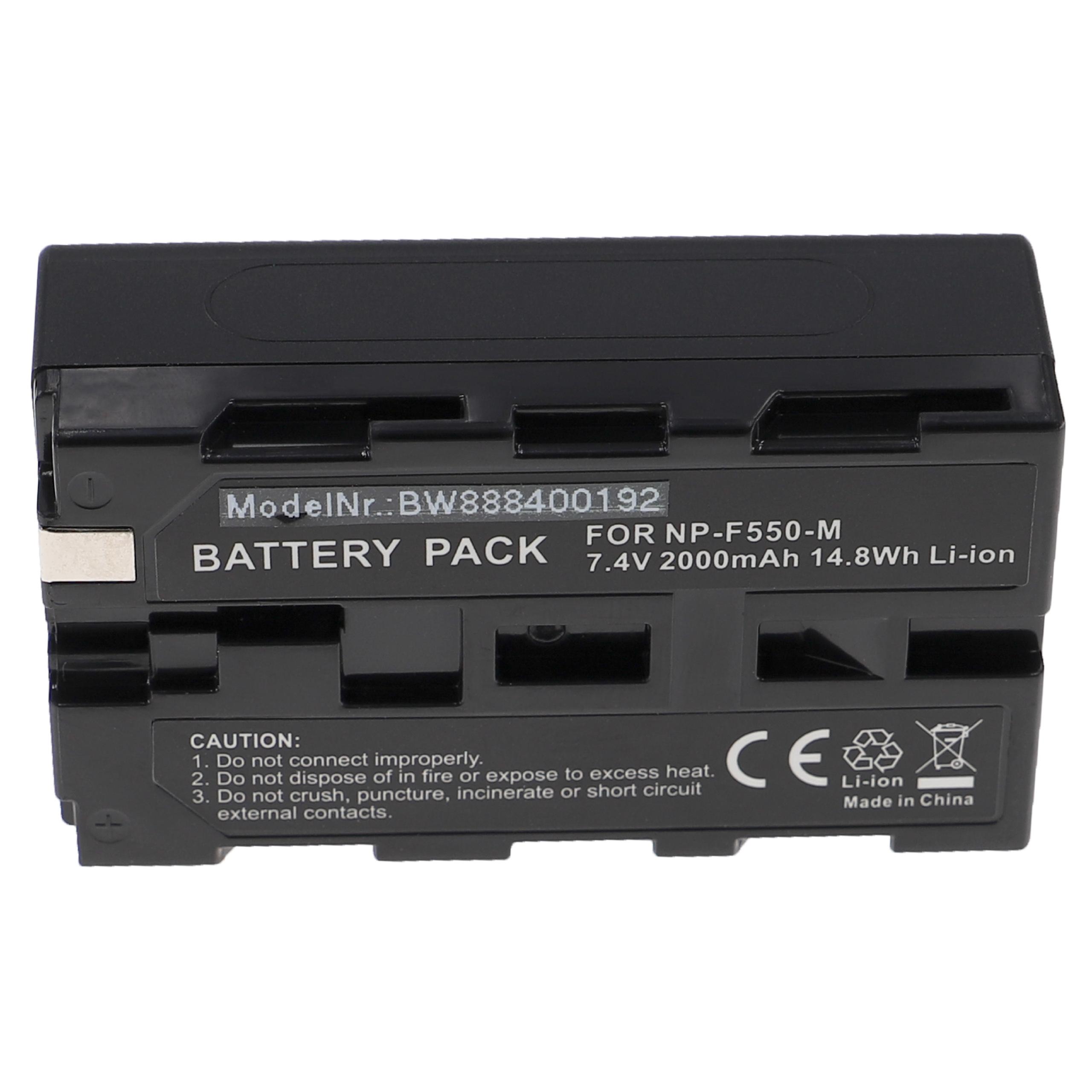 Batterie remplace Sony NP-F950, NP-F930/B, NP-F550, NP-F930 pour appareil photo - 2000mAh 7,4V Li-ion