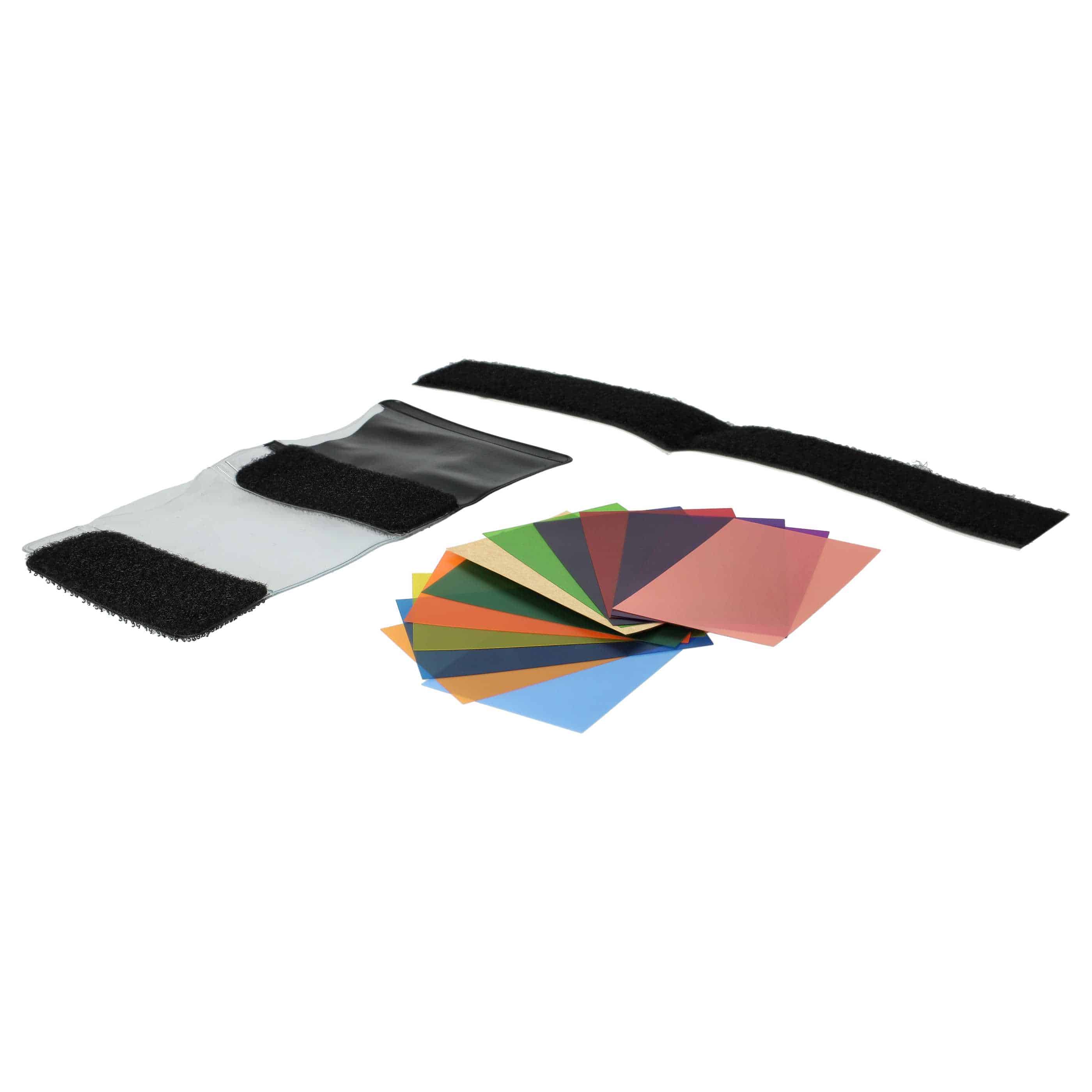 vhbw 12x Colour Gel Filters e.g. for Nikon SB-16A Flash, Camera - Colour Gel Flash Filter Set incl. Fastener, 