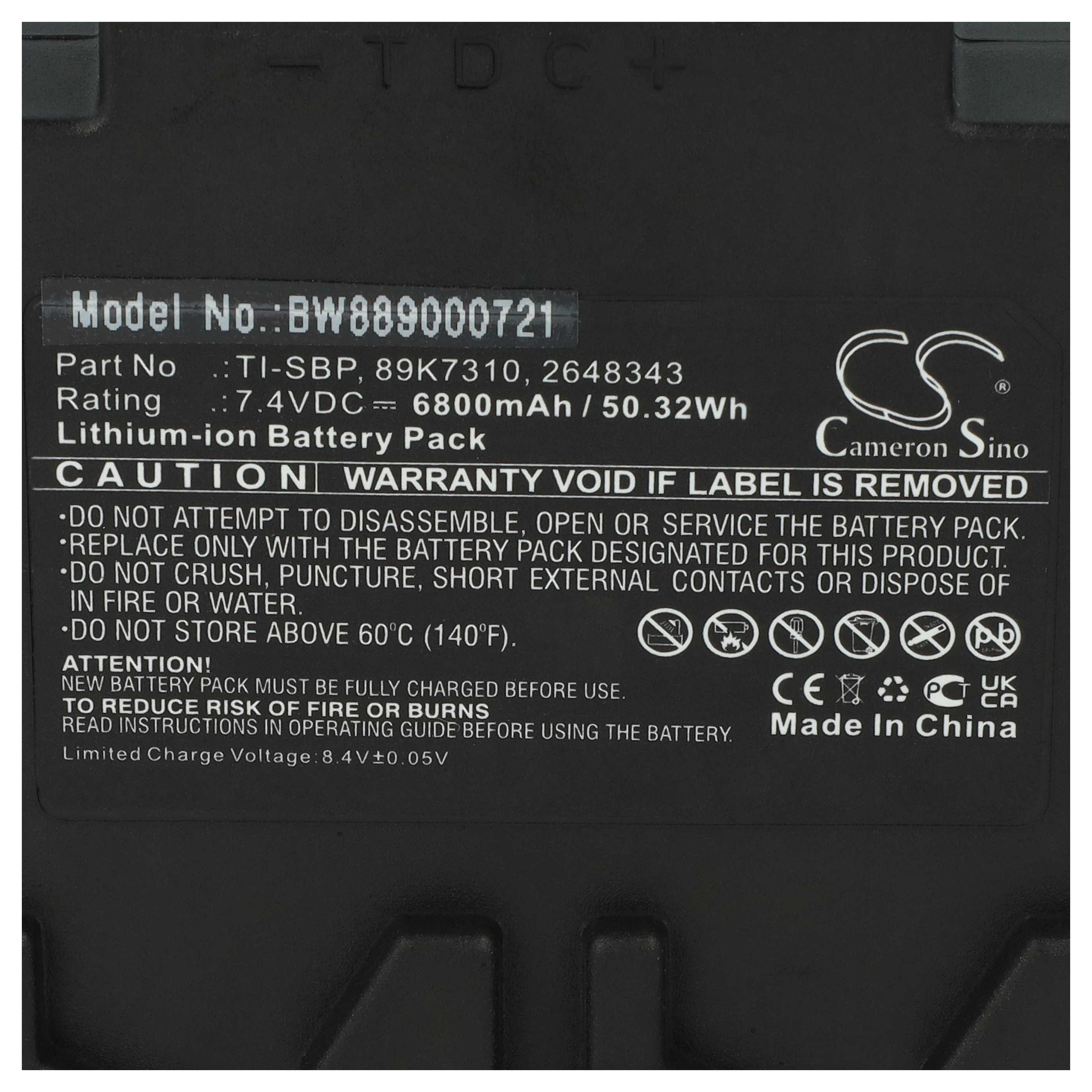 2x Batteria per termocamera sostituisce Fluke 89K7310, TI-SBP, 2648343 - 6800mAh 7,4V Li-Ion