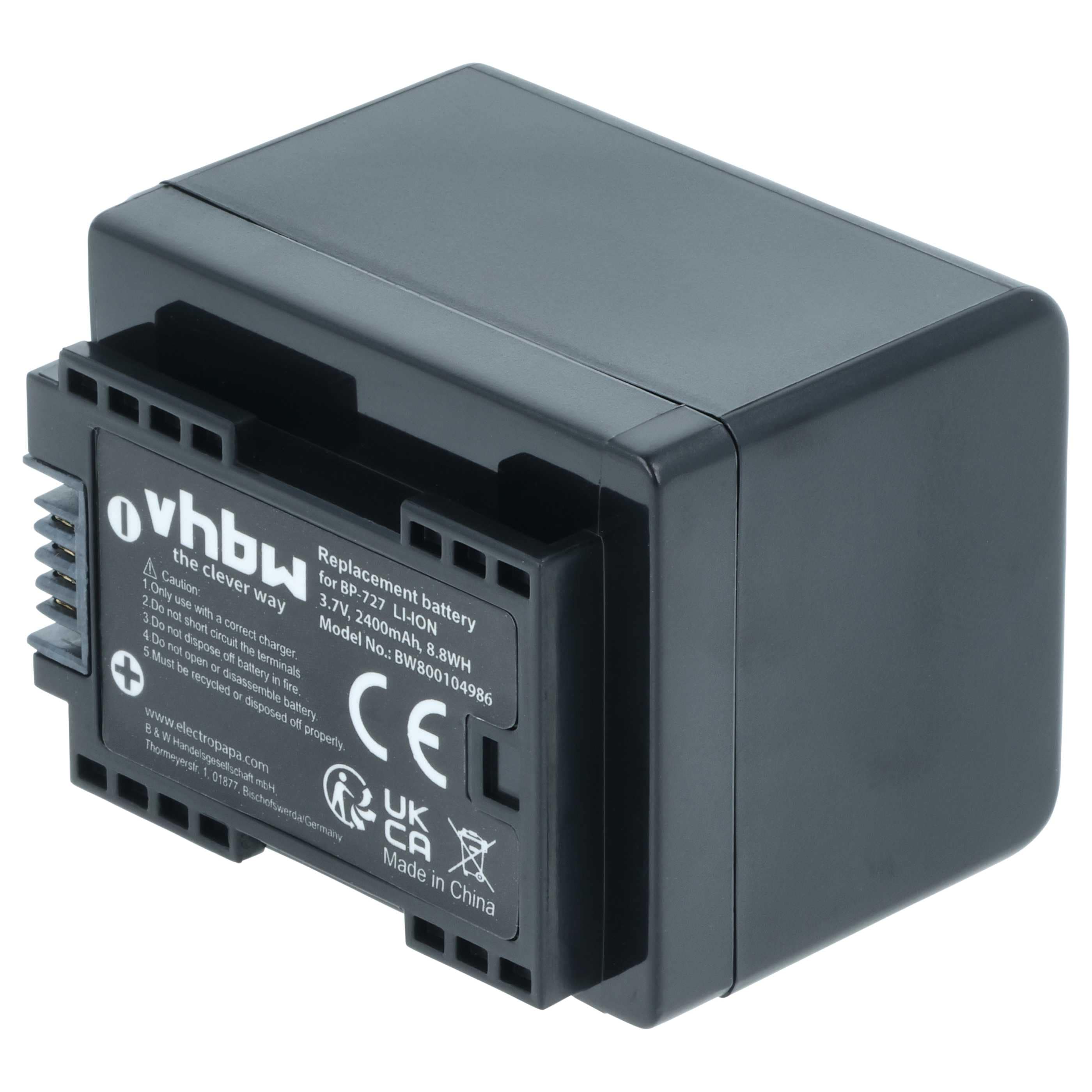 Videocamera 2x Battery replaces Canon BP-727 - 2400 mAh 3.6 V Li-Ion