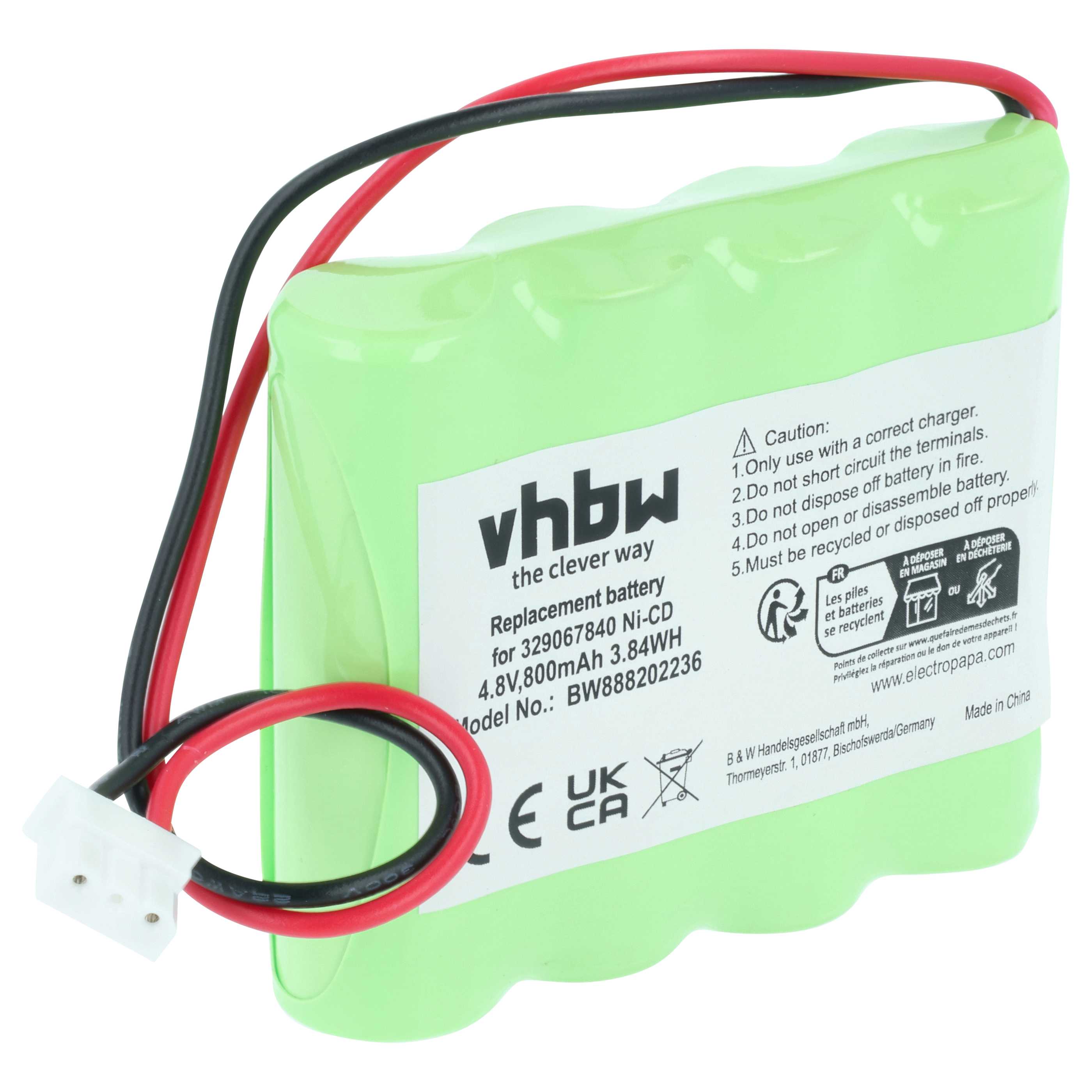 Emergency Light Battery replaces Schneider 4BD-AA800BT, 329067840, 513141006 - 800 mAh 4.8 V NiCd