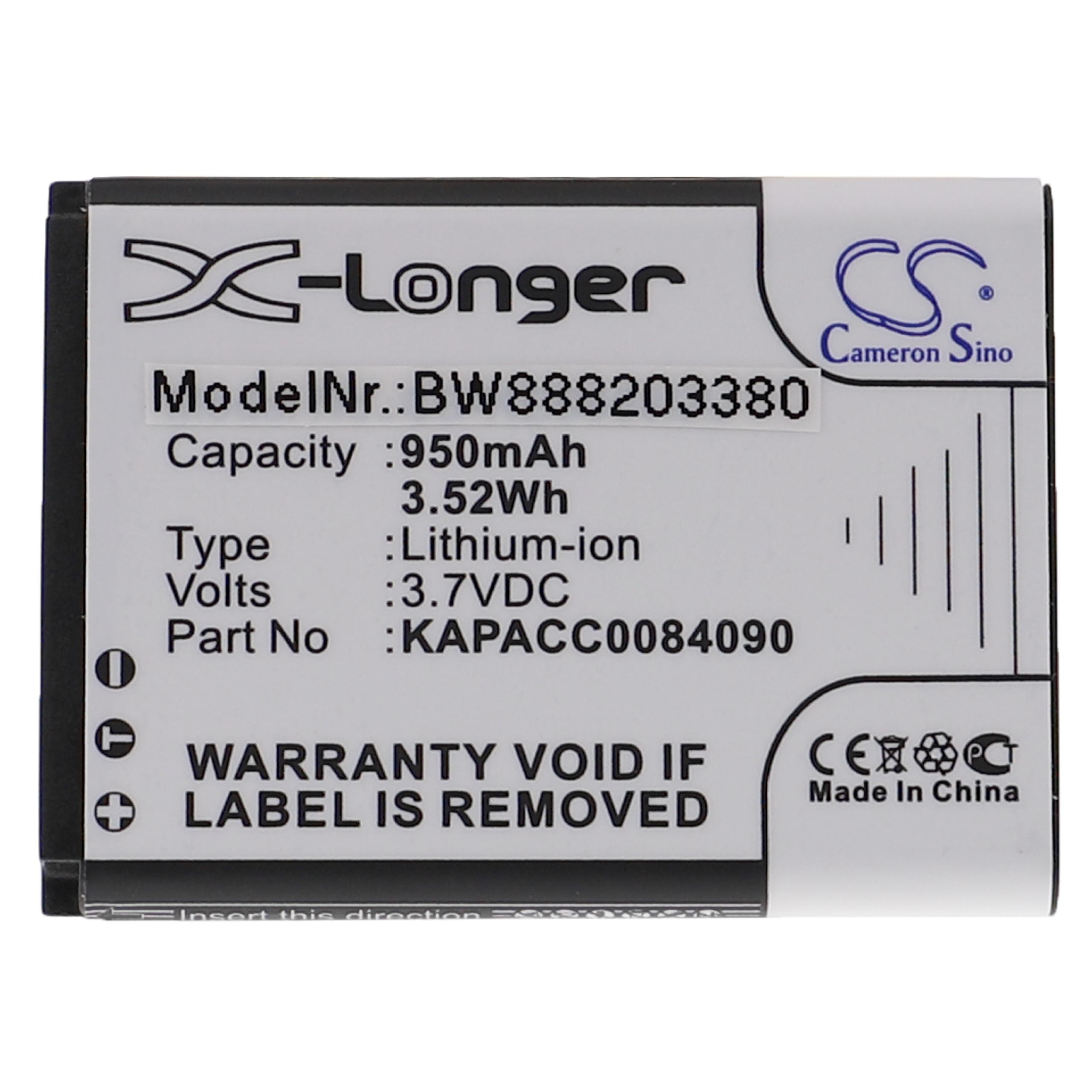 Batería reemplaza Kap Else KAPACC0084090 para escáner código de barras (950 mAh, 3,7 V, Li-Ion)