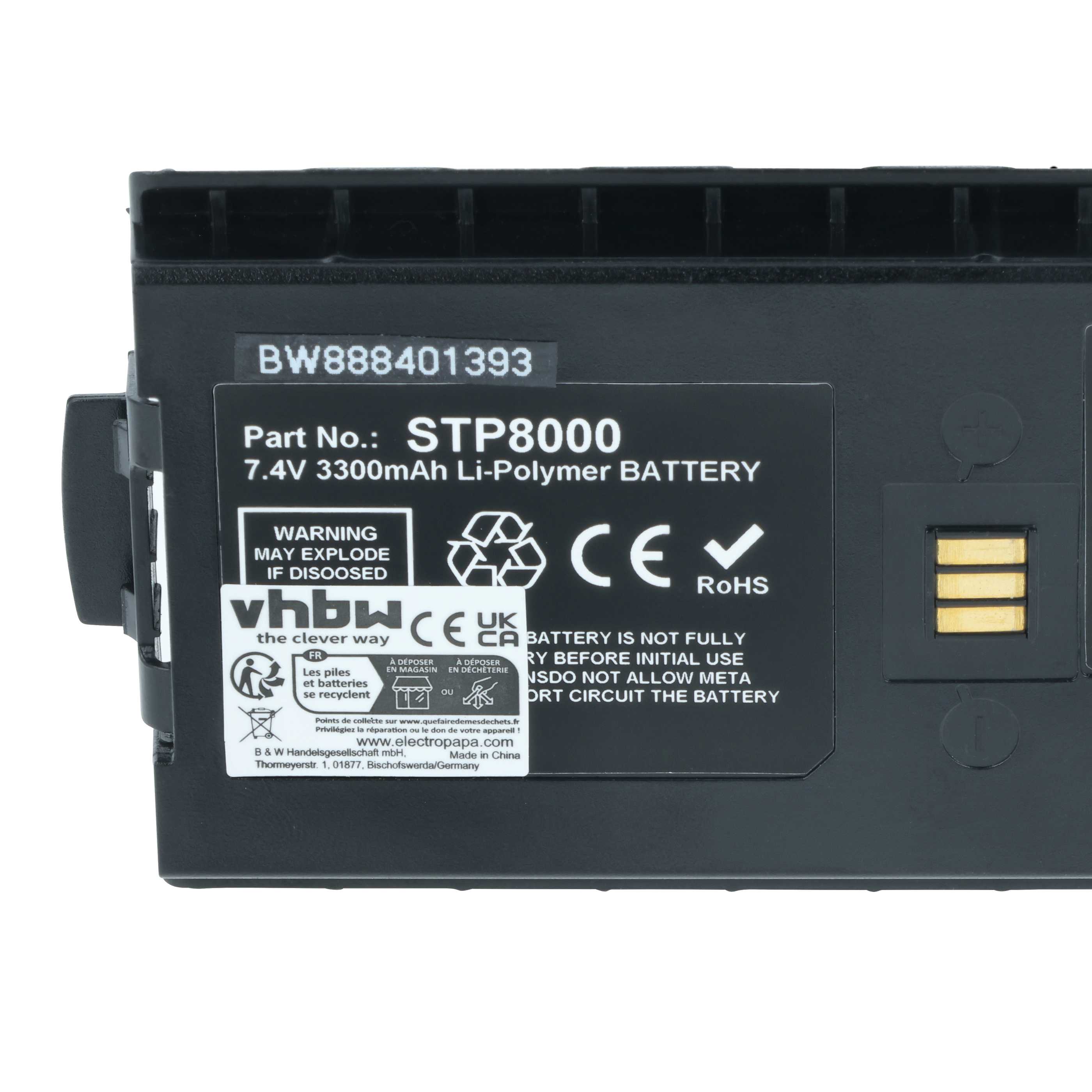 Radio Battery replaces Sepura 300-01174, 300-01175, 300-00635, 300-00631, 300-00634 - 3300 mAh 7.4 V Li-Ion