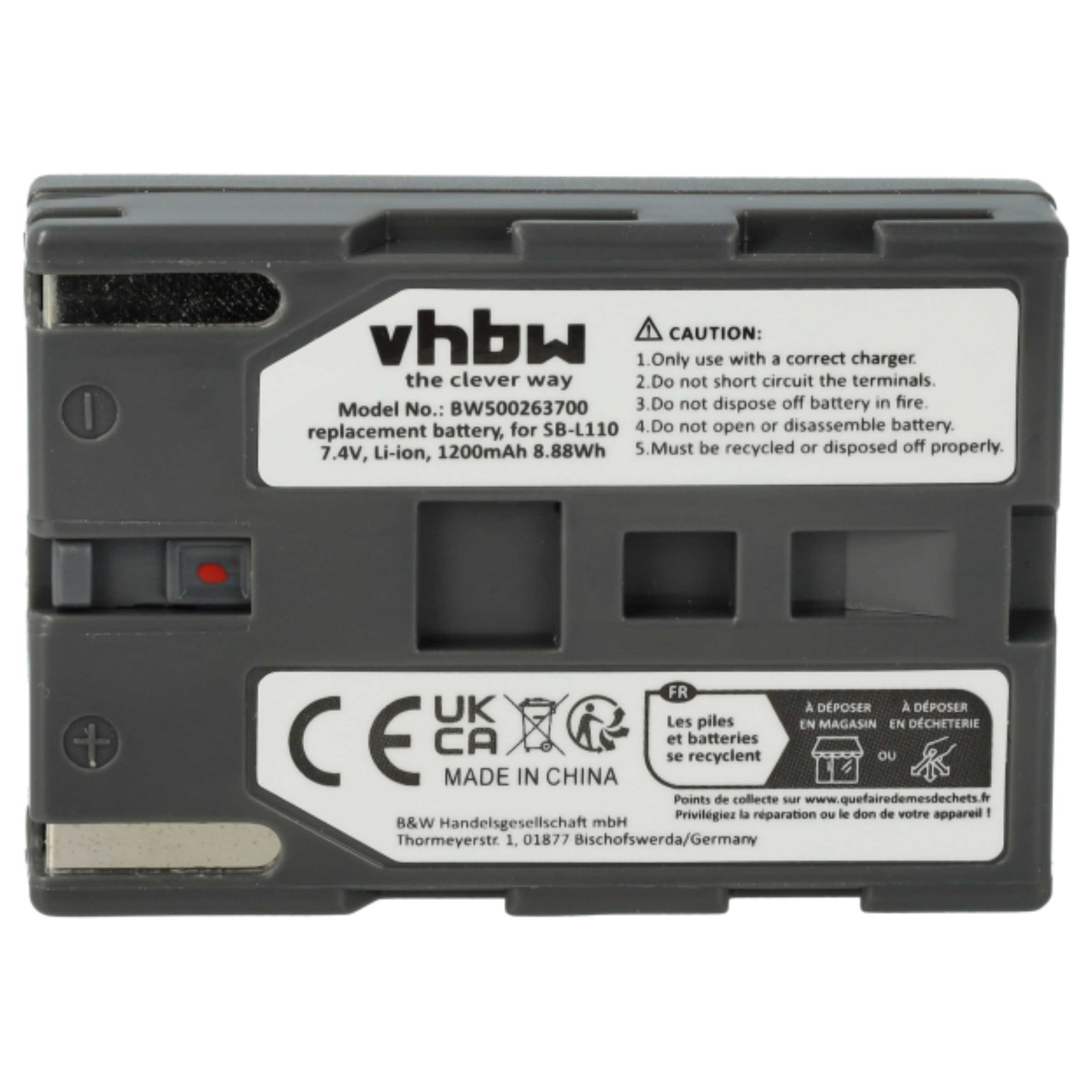 Videocamera 3x Battery replaces Samsung SB-L110, SB-L70R, SB-L70, SB-L70A, BB13-SS014 - 1200 mAh 7.4 V Li-Ion