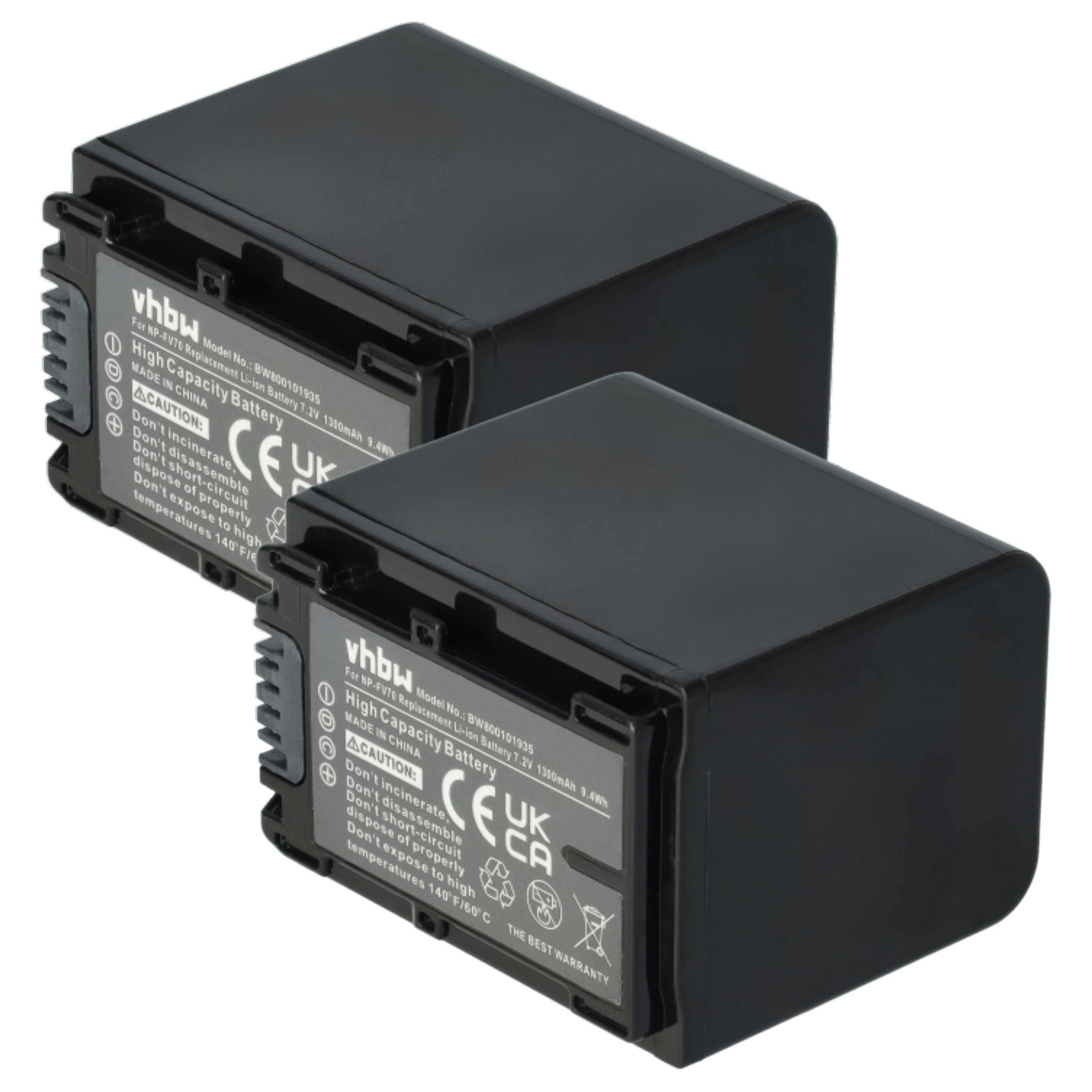Videocamera 2x Battery replaces Sony NP-FV40, NP-FV50, NP-FV100, NP-FV60, NP-FV30 - 1300 mAh 7.2 V Li-Ion