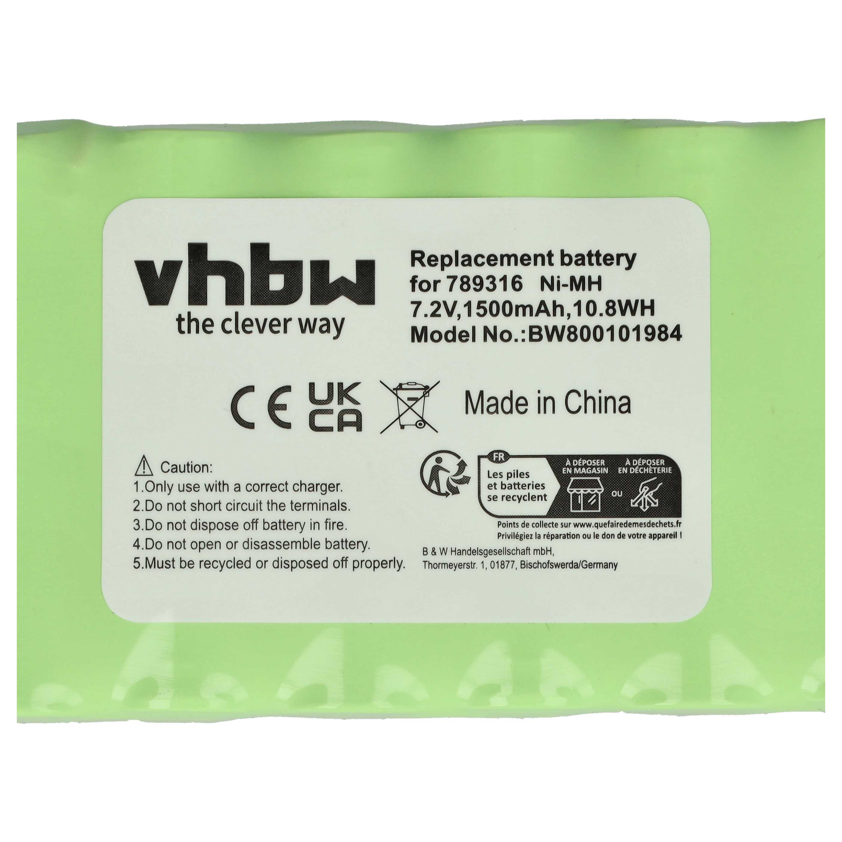 Batterie remplace Ingenico 789316, 6VHAAL, 6N120SFE-15615 pour scanner de code-barre - 1500mAh 7,2V NiMH