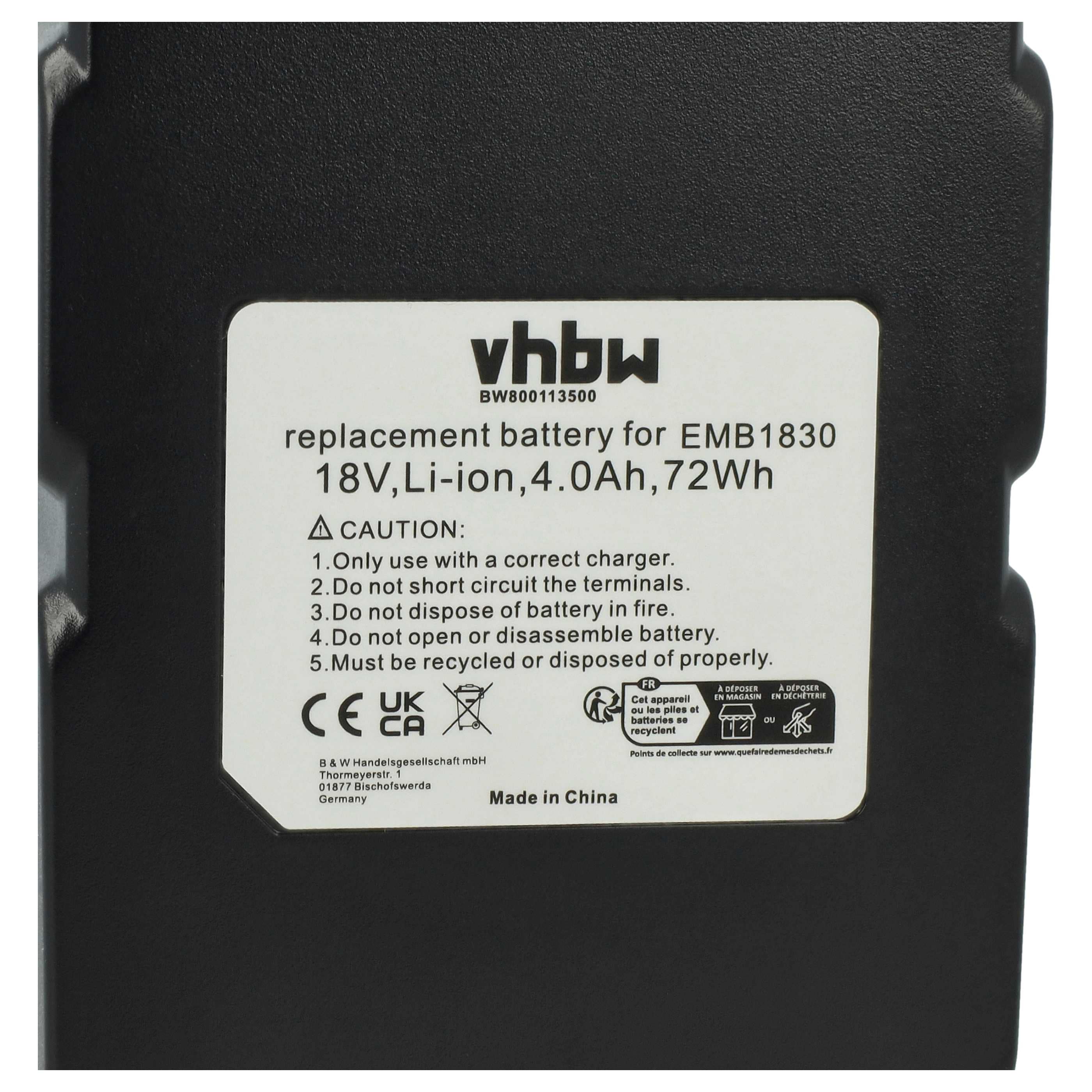 Battery replaces Hitachi 327731, 327730, 326241, 326240, BCL 1815 Electric Power Tool - 4000 mAh, 18 V, Li-Ion