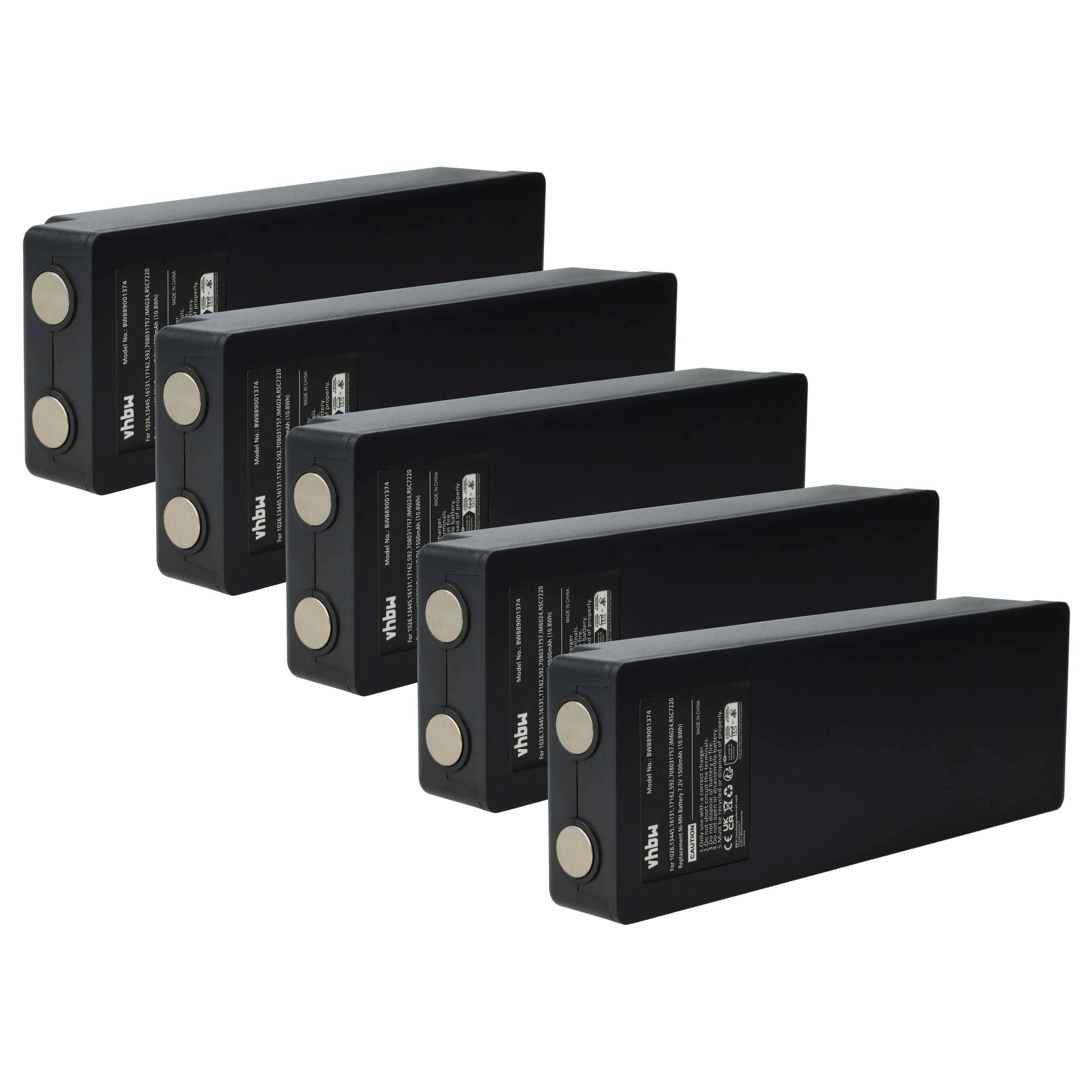 Batterie (5 pièces) remplace Palfinger IM6024, 17162, 708031757, 16131, 1026, 13445 - 1500mAh 7,2V NiMH