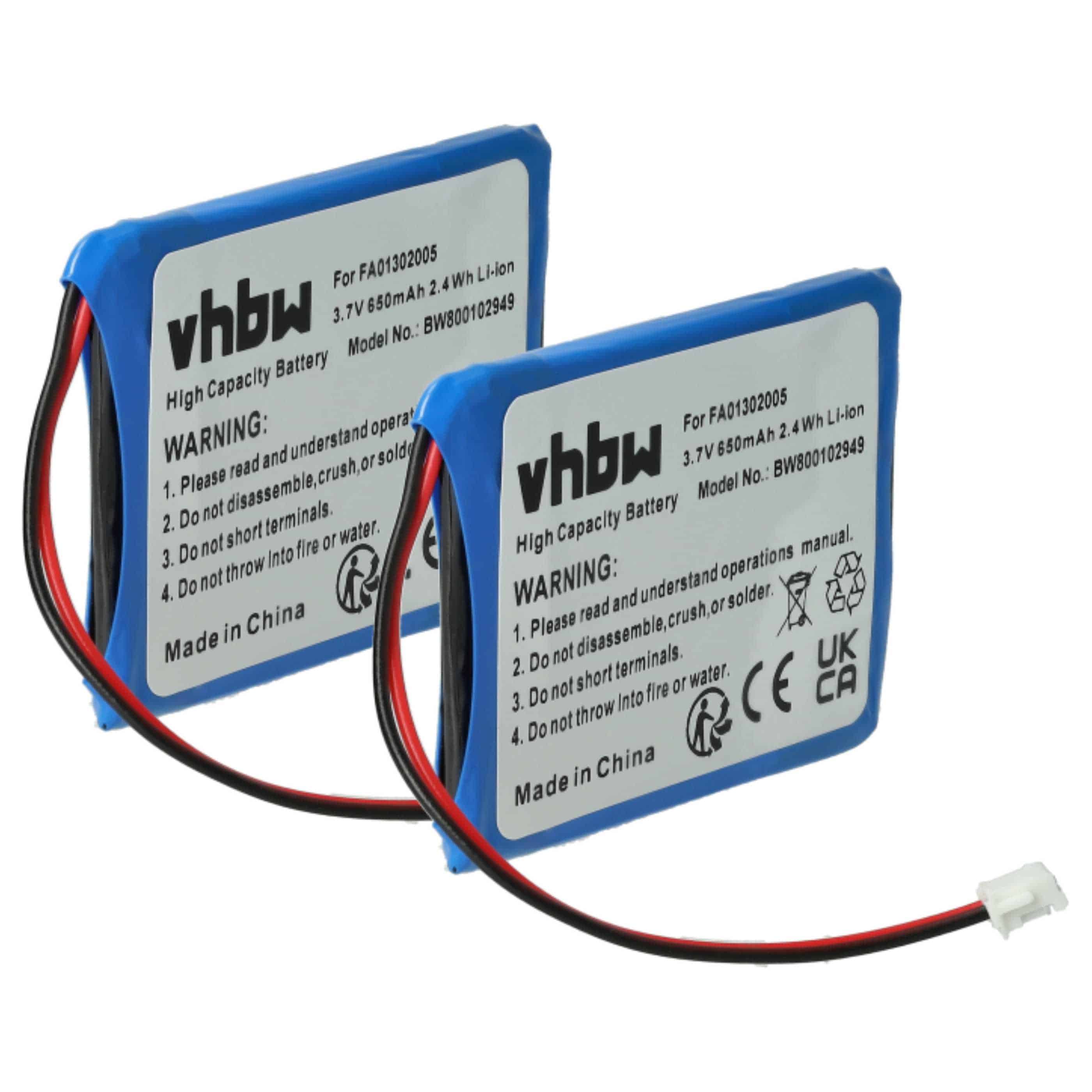 2x Batteries remplace Aastra BKB 201 010/1, FA01302005 pour téléphone Ericsson - 650mAh 3,7V Li-ion