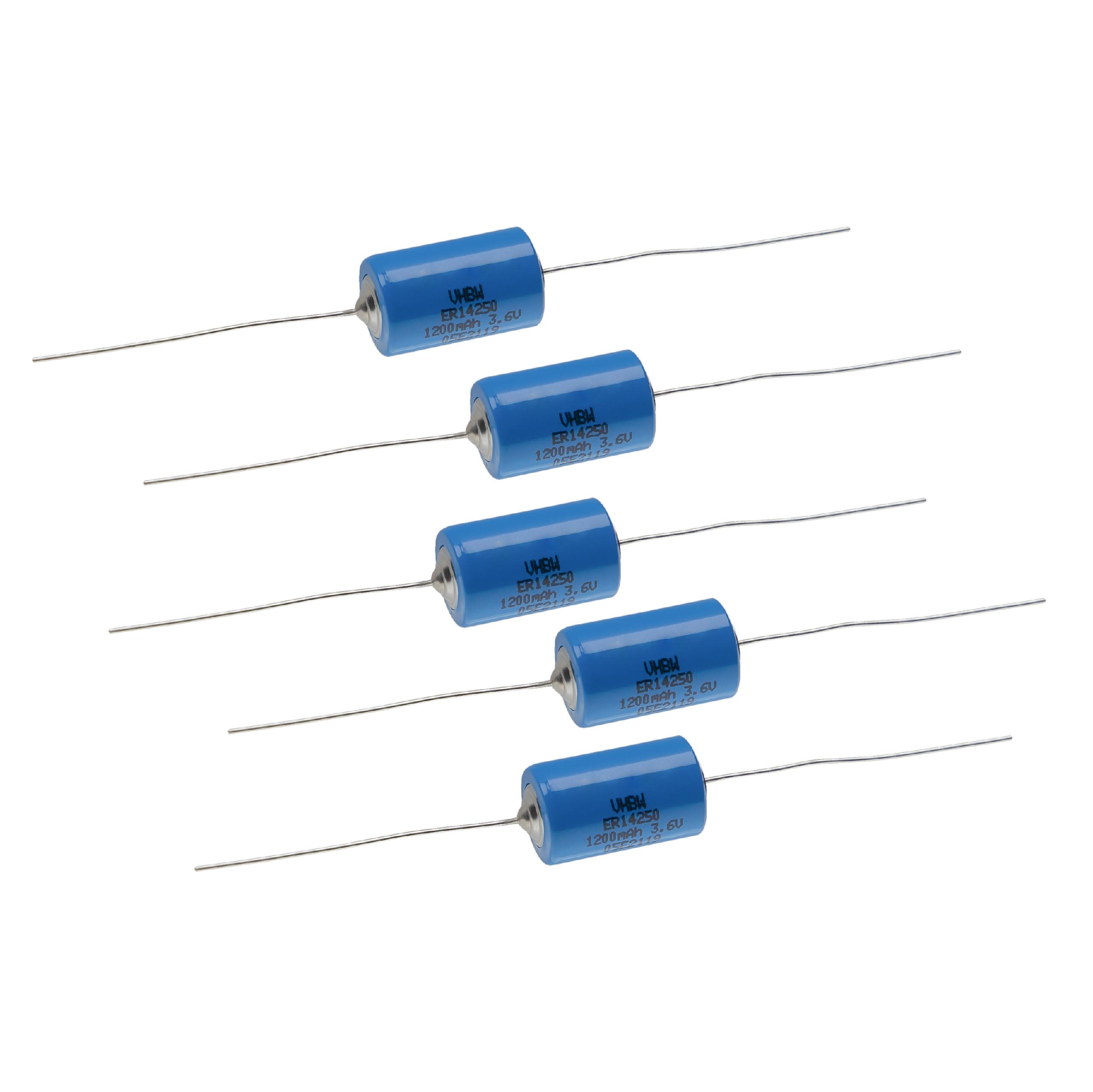 5x Bateria ER14250 + druty osiowe - 1200 mAh 3,6 V Li-SOCl2