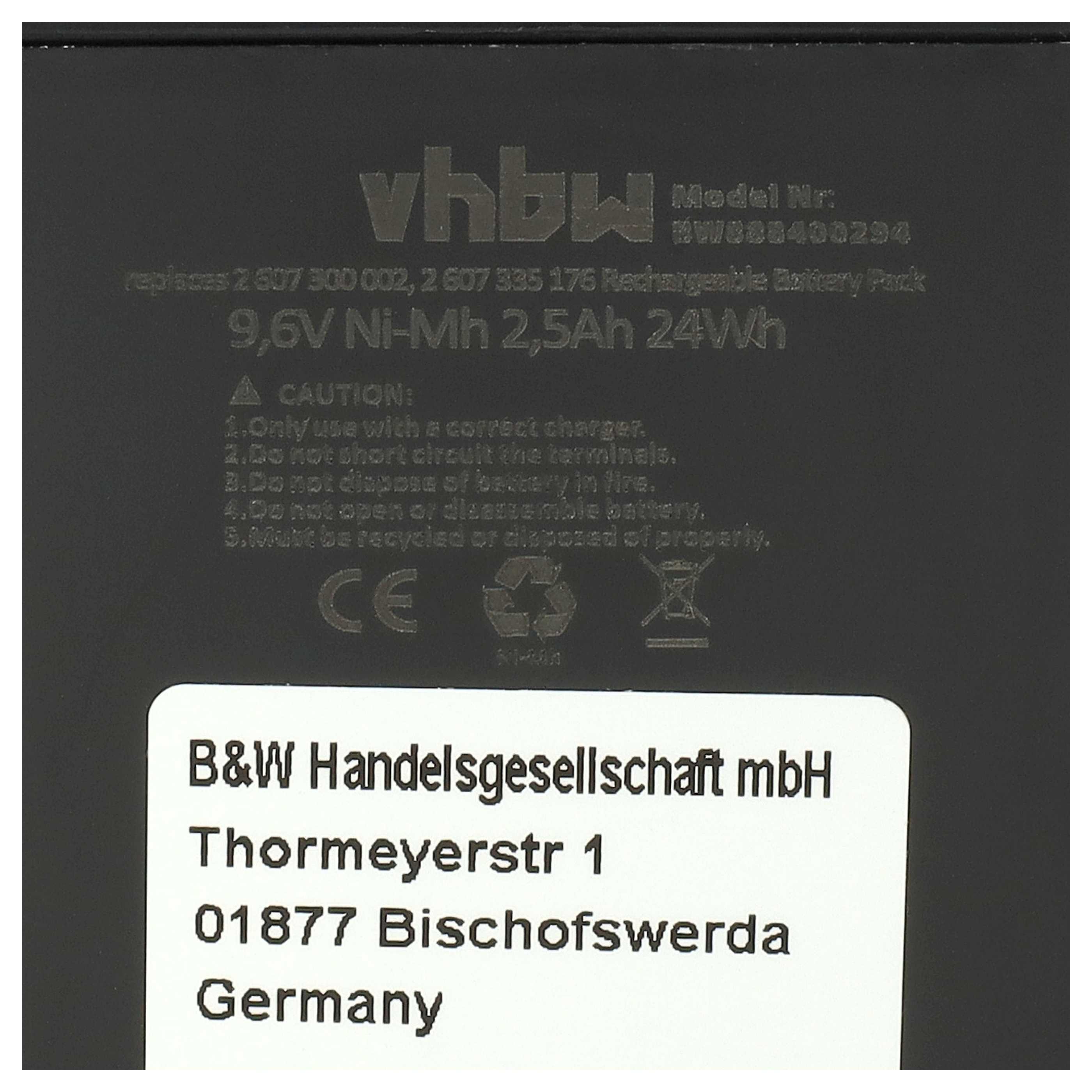 3x Battery replaces Bosch 2607300002, 26073000002, 2 607 3000 002 Electric Power Tool - 2500 mAh, 9.6 V, NiMH