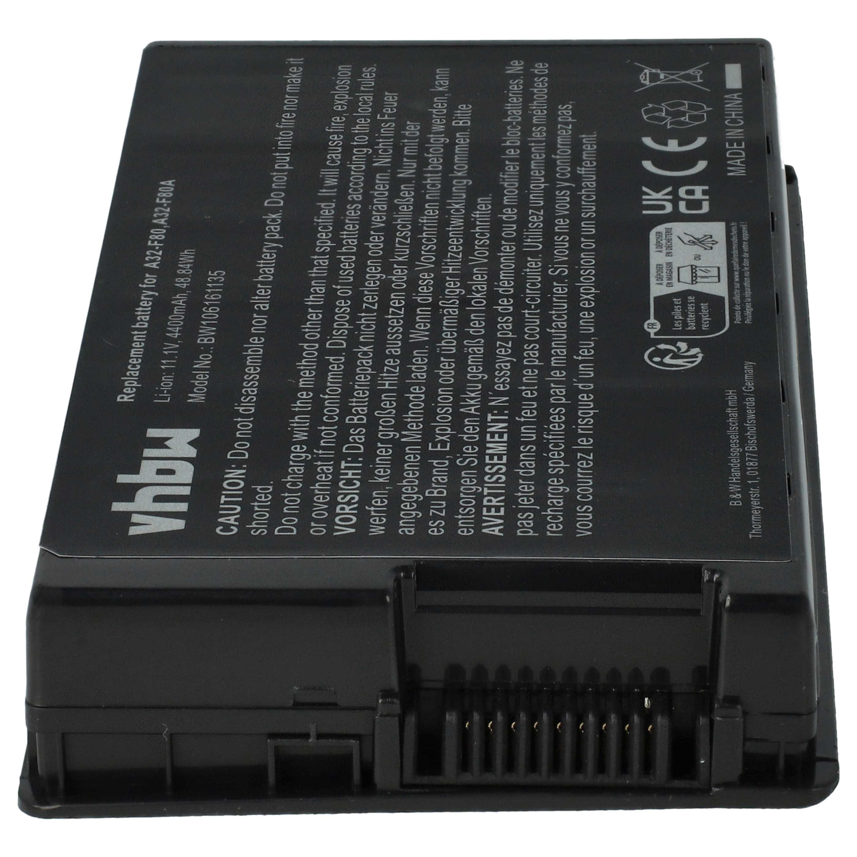 Notebook-Akku als Ersatz für Asus 90-NF51B1000, 70-NF51B1000, 90-NF51B1000Y - 4400mAh 11,1V Li-Ion, schwarz