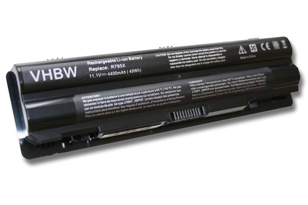 Batería reemplaza Dell 0R4CN5, 0JWPHF, 0J70W7, 08PGNG para notebook Dell - 4400 mAh 11,1 V Li-Ion negro