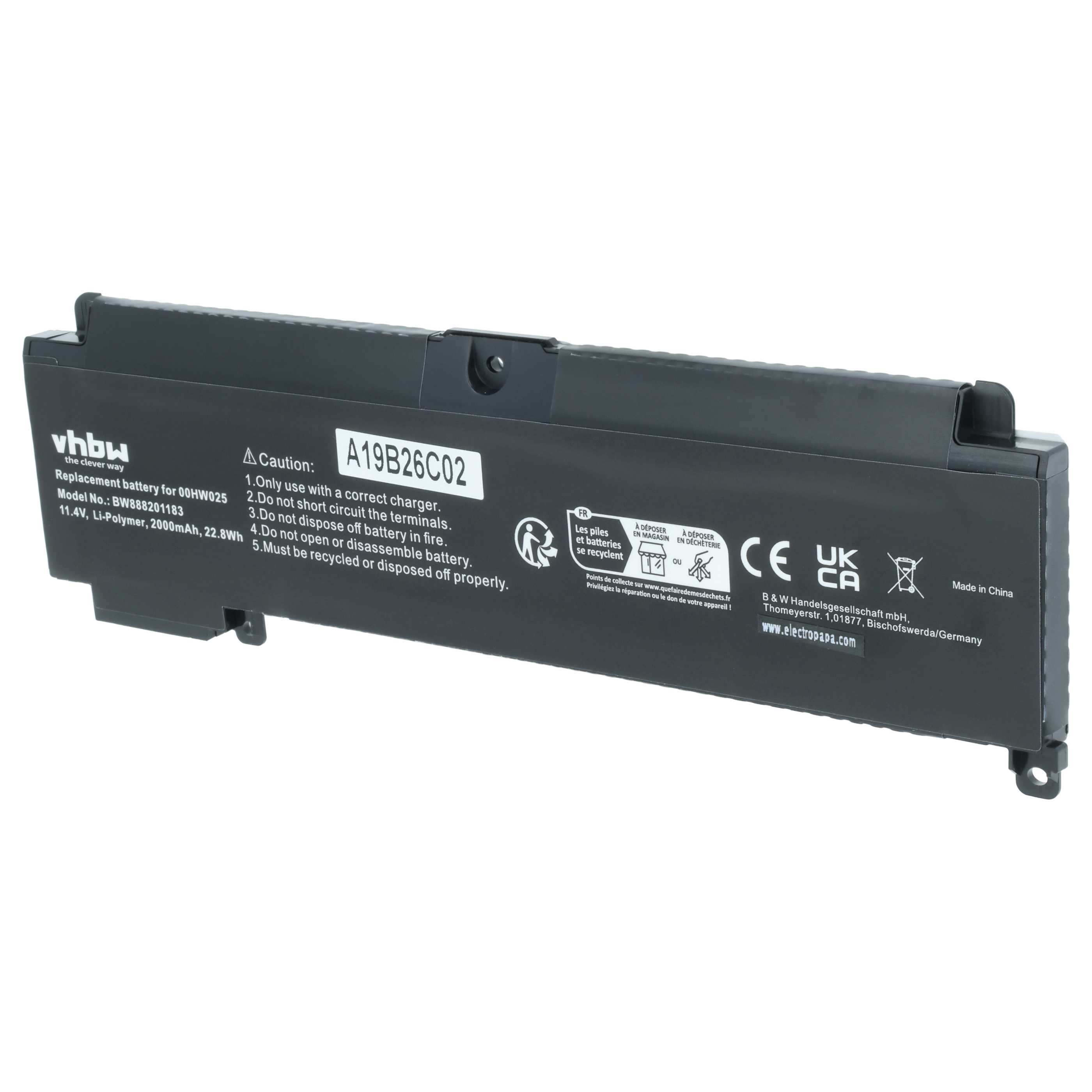 Akumulator do laptopa zamiennik Lenovo 00HW023, 00HW025, 00HW024, 00HW022 - 2000 mAh 11,4 V LiPo, czarny